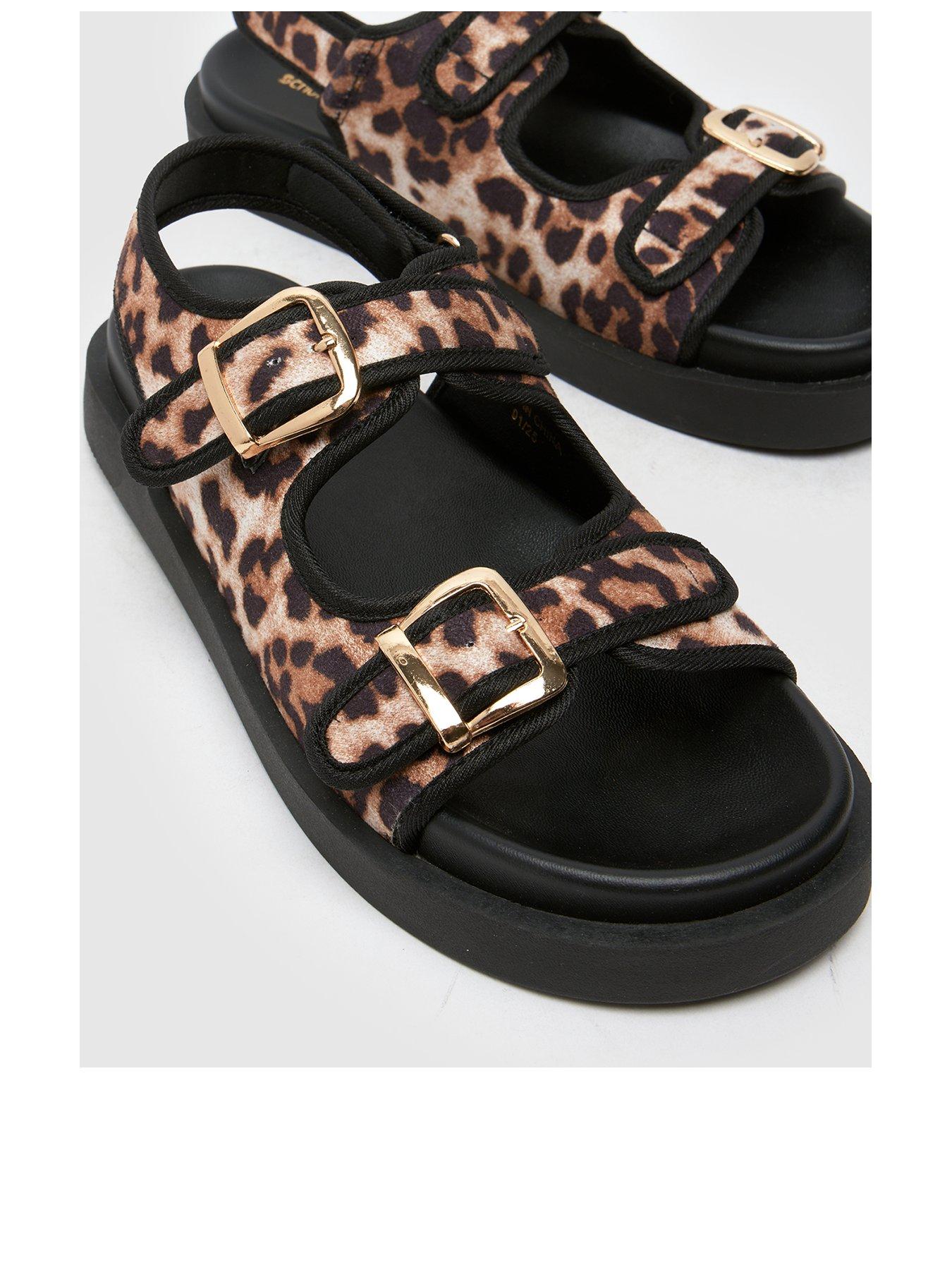  image of schuh-tabs-leopard-double-buckle-junior-sandal-brown