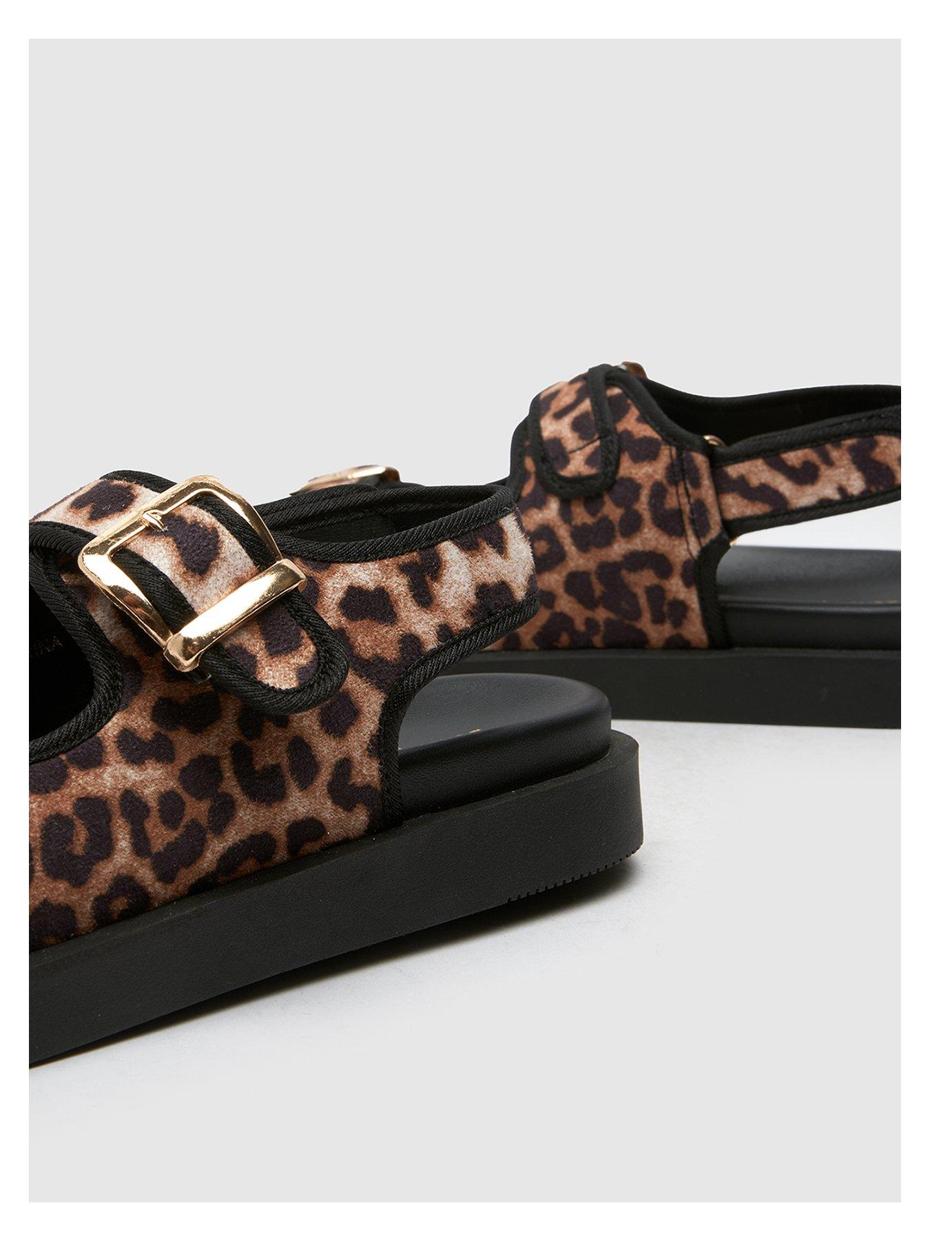  image of schuh-tabs-leopard-double-buckle-junior-sandal-brown