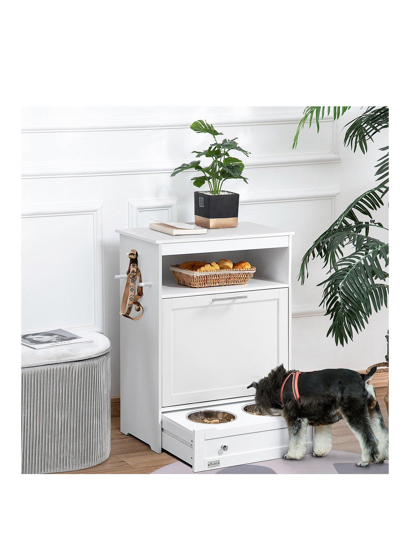 PawHut Pet feeder station with storage - white