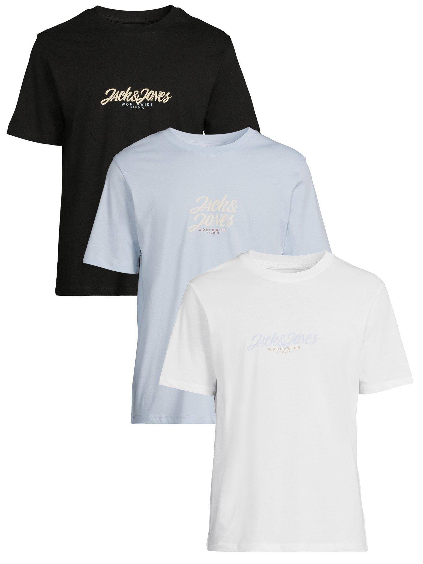 Image 1 of 7 of Jack & Jones Jortavira 3 Pack Scripted Short Sleeve T-Shirts - Multi Skyway