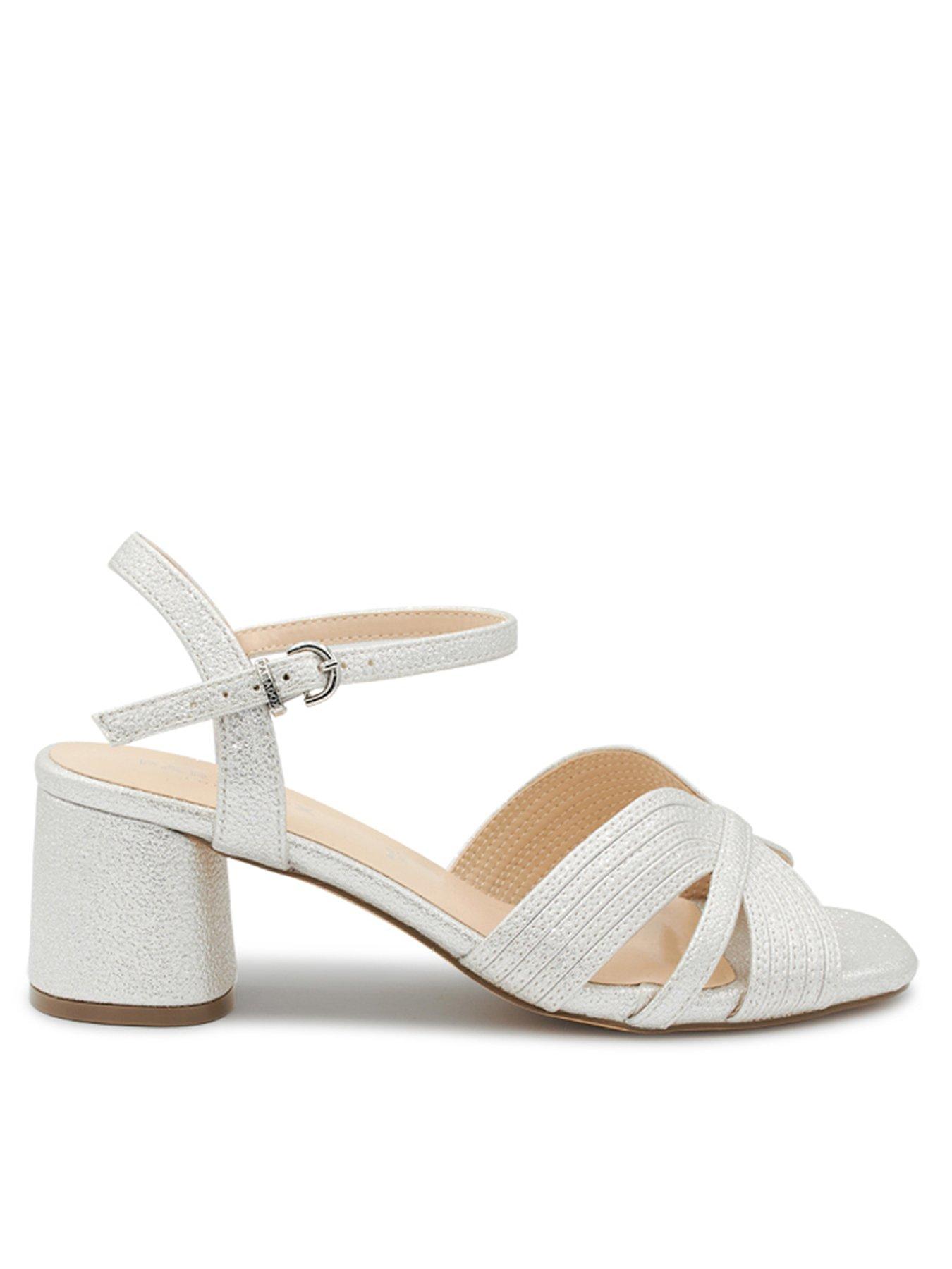 Paradox London Neomi Wide Fit Glitter Heeled Sandal - Silver