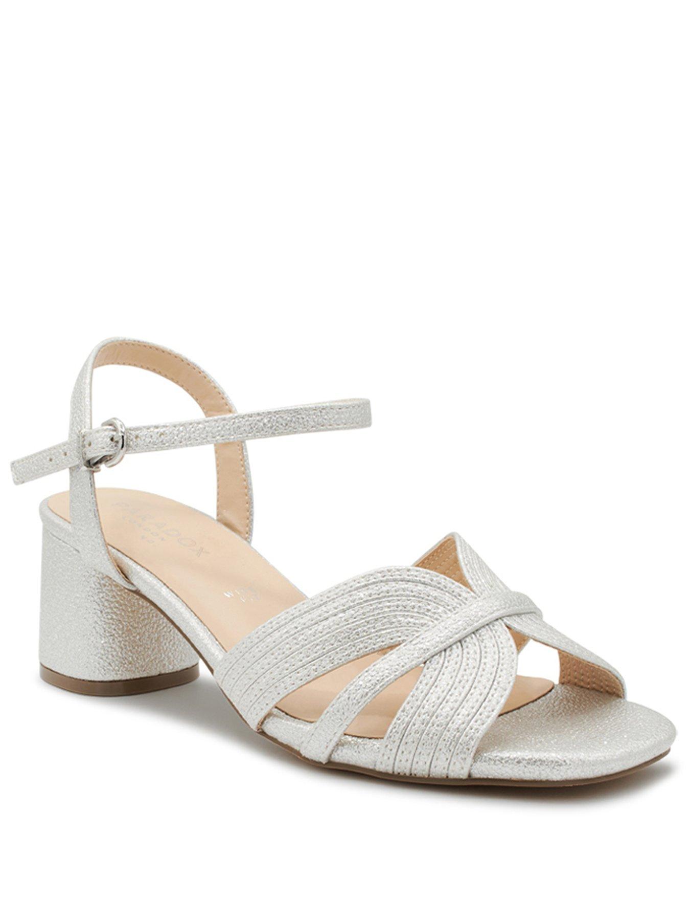  image of paradox-london-neomi-wide-fit-glitter-heeled-sandal-silver