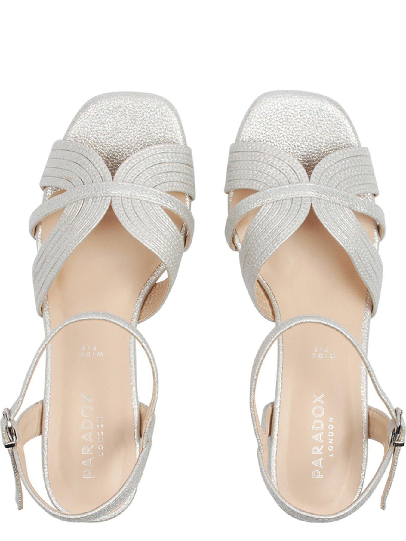 image of paradox-london-neomi-wide-fit-glitter-heeled-sandal-silver