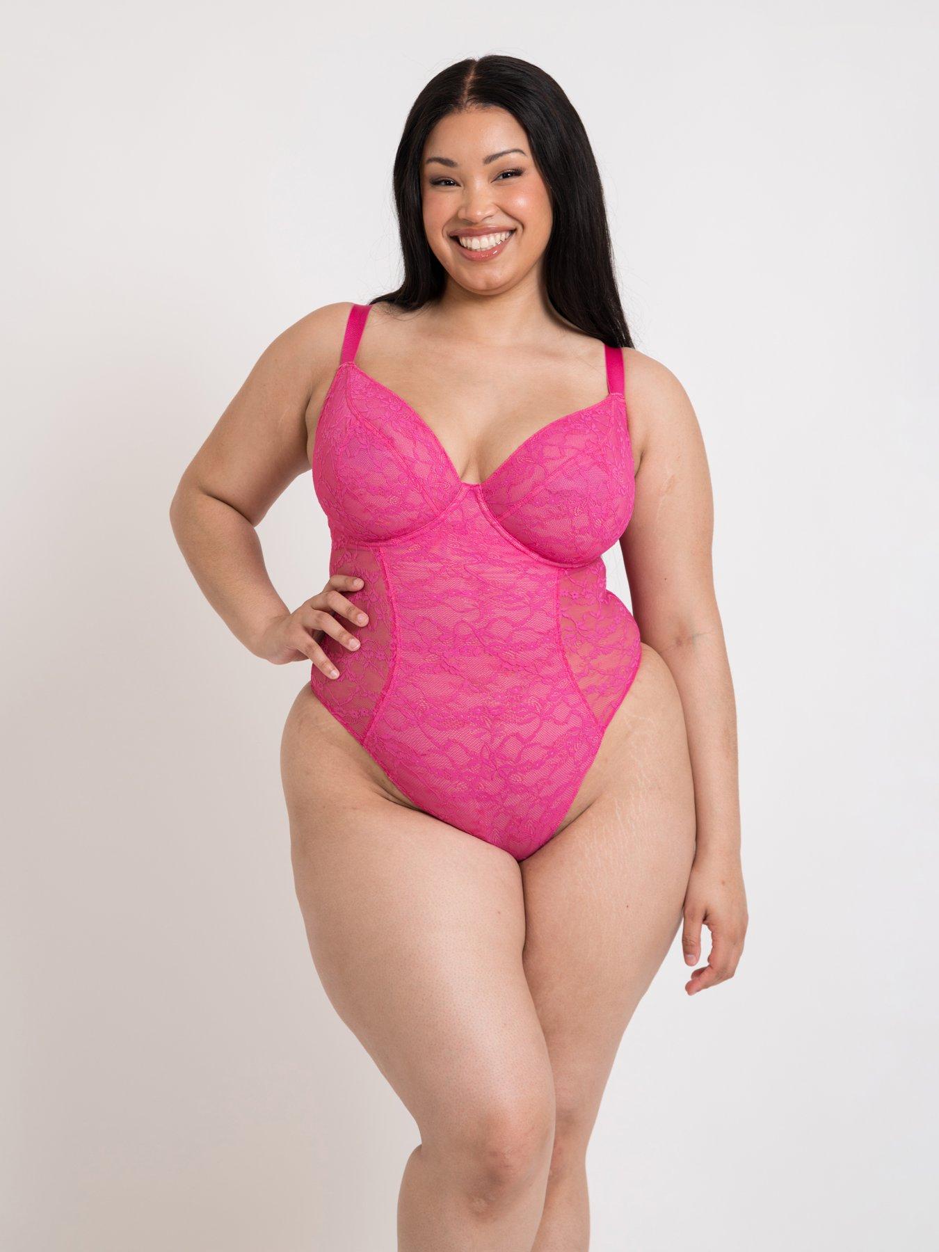undefined All Night Lace Plunge Body - Hot Pink/ Blush