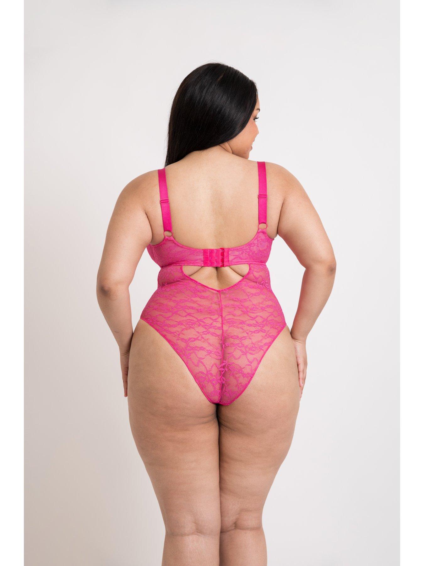  image of curvy-kate-all-night-lace-plunge-body-hot-pink-blush