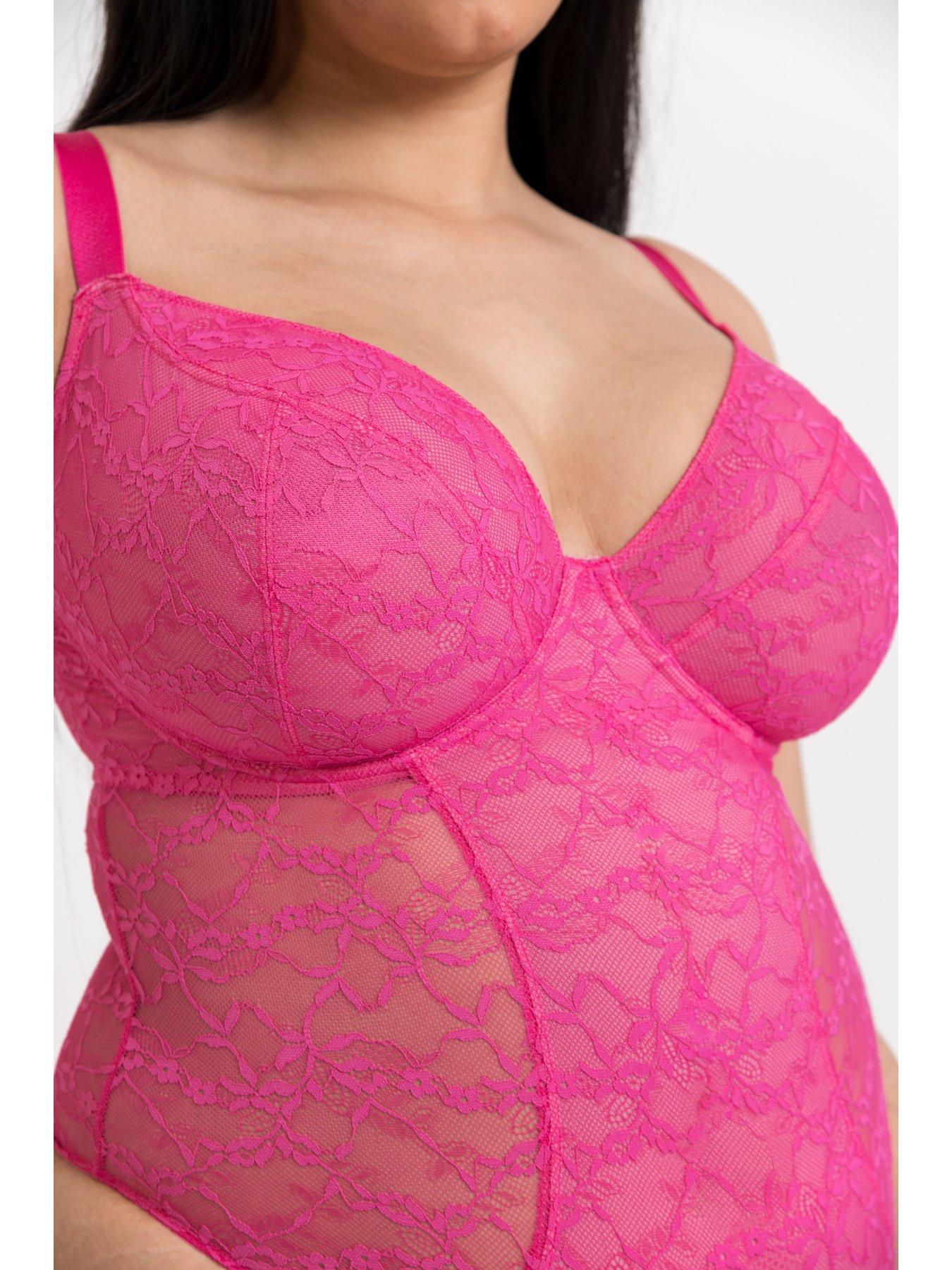  image of curvy-kate-all-night-lace-plunge-body-hot-pink-blush