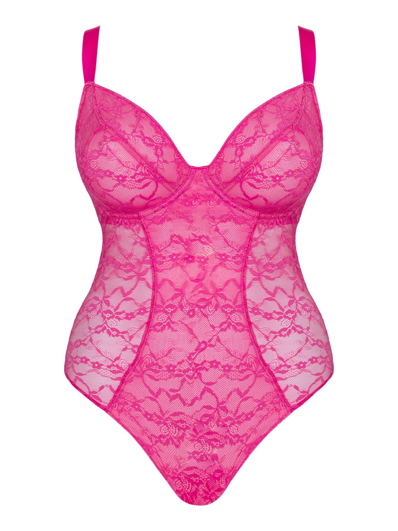  image of curvy-kate-all-night-lace-plunge-body-hot-pink-blush