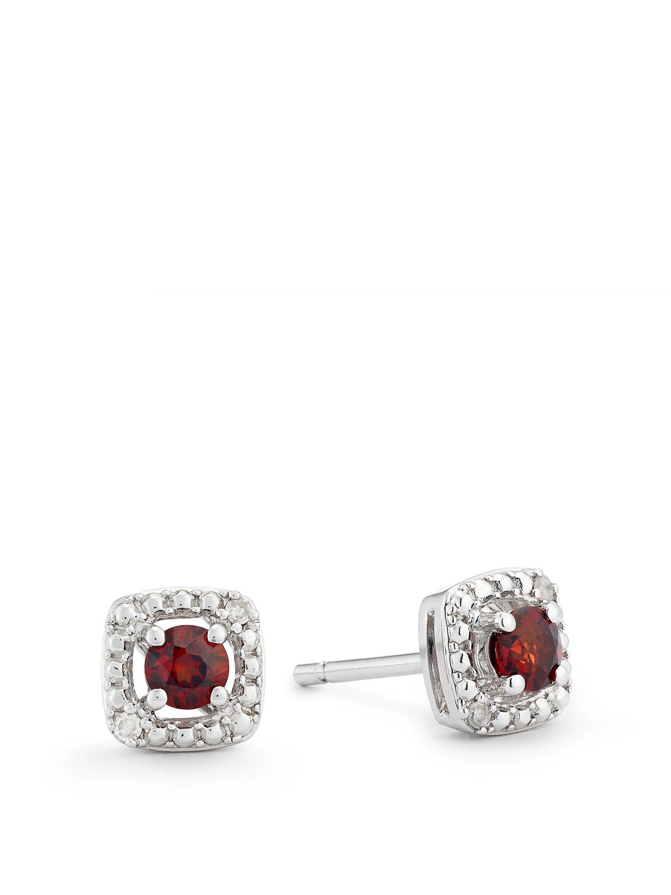  image of h-samuel-sterling-silver-earrings-diamond-garnet-january-birth-samuel-tone-earrings