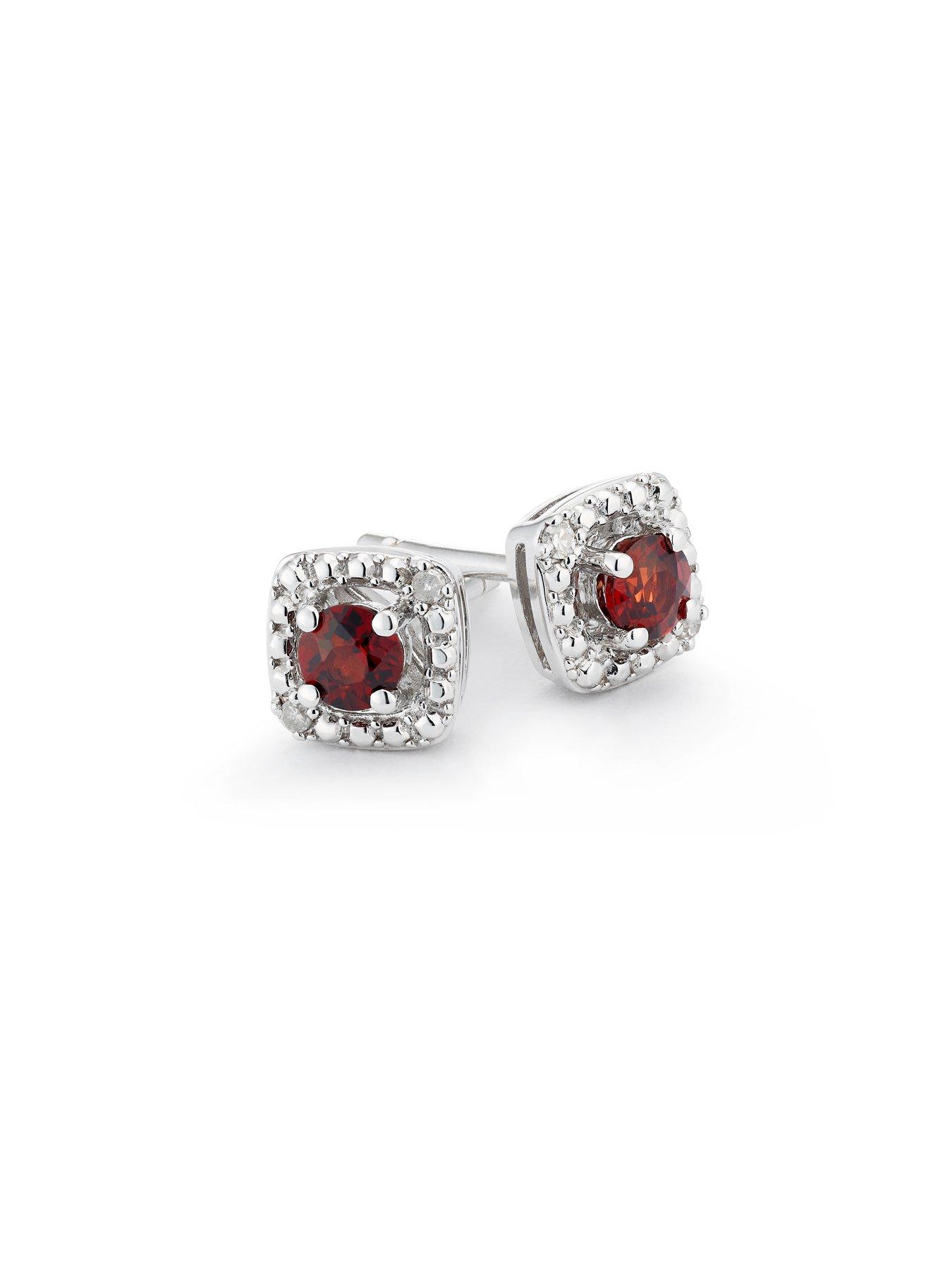  image of h-samuel-sterling-silver-earrings-diamond-garnet-january-birth-samuel-tone-earrings