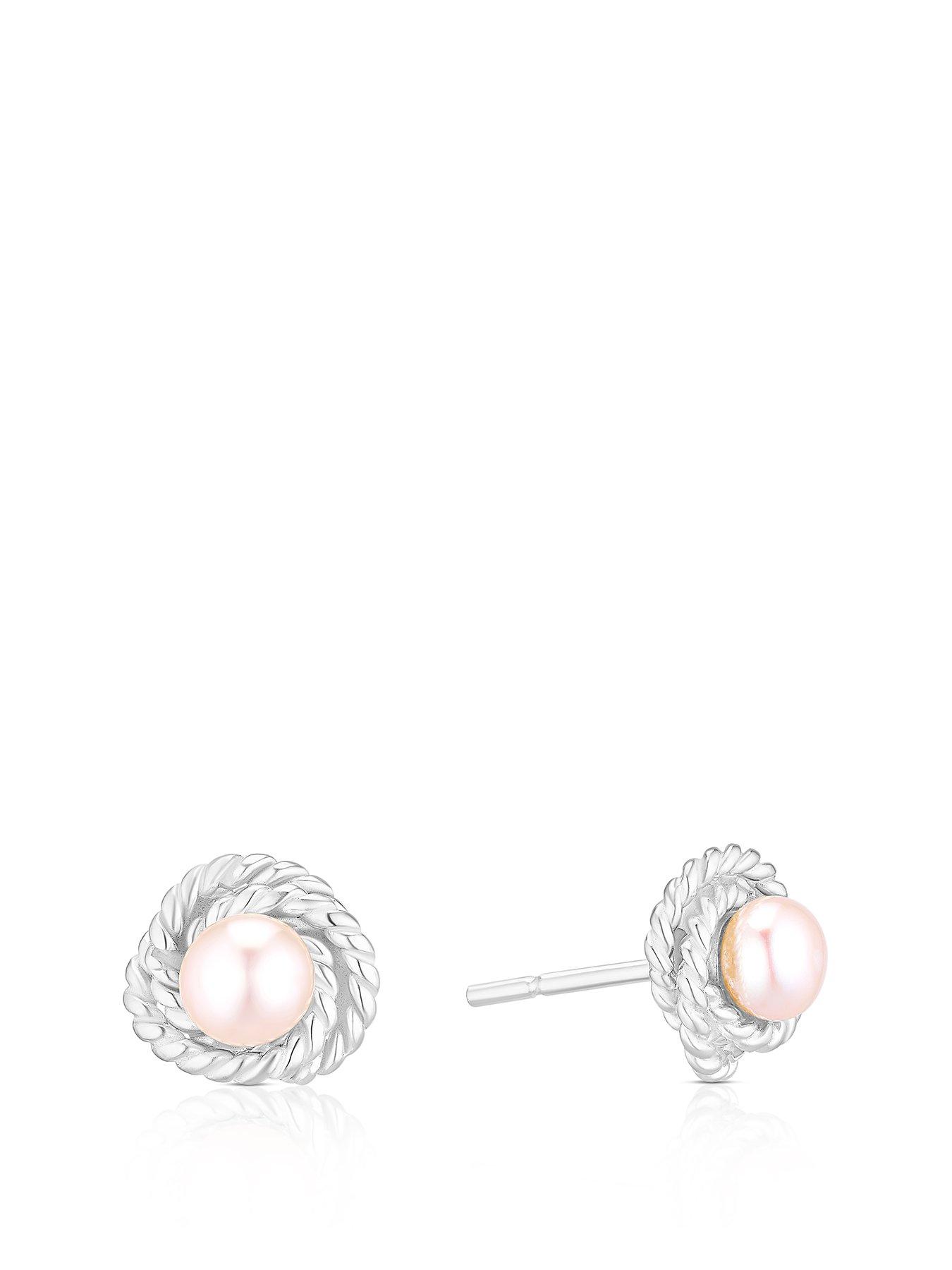 undefined Sterling Silver Earrings. Pearl Rope Knot Stud Earrings