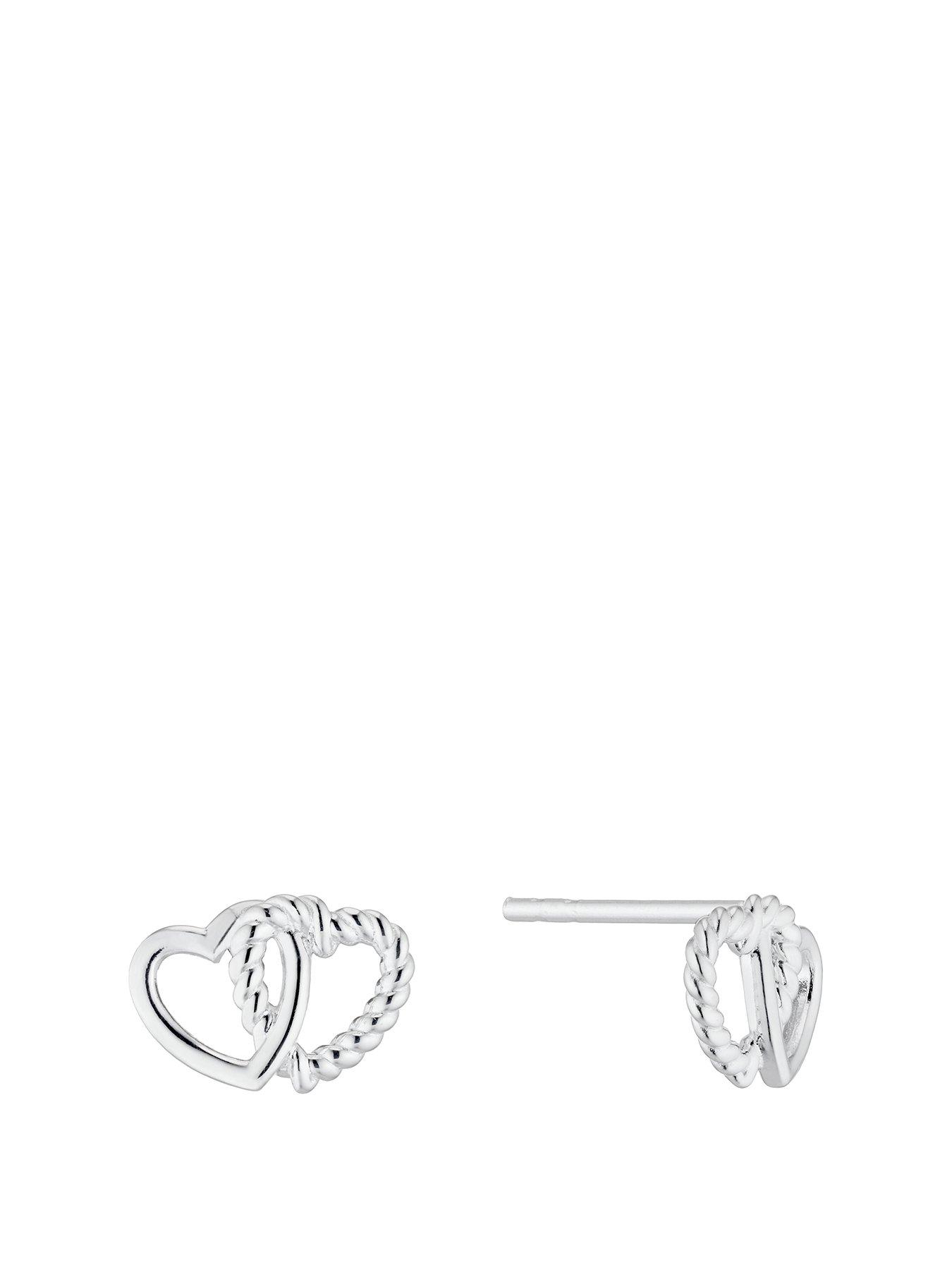 undefined Sterling Silver Earrings. Entwined Double Heart Stud Earrings
