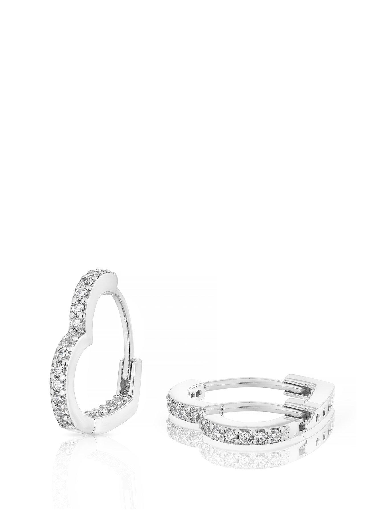 Image 1 of 2 of H. Samuel Sterling Silver Earrings. Cubic Zirconia Heart Shaped Hoop Earrings