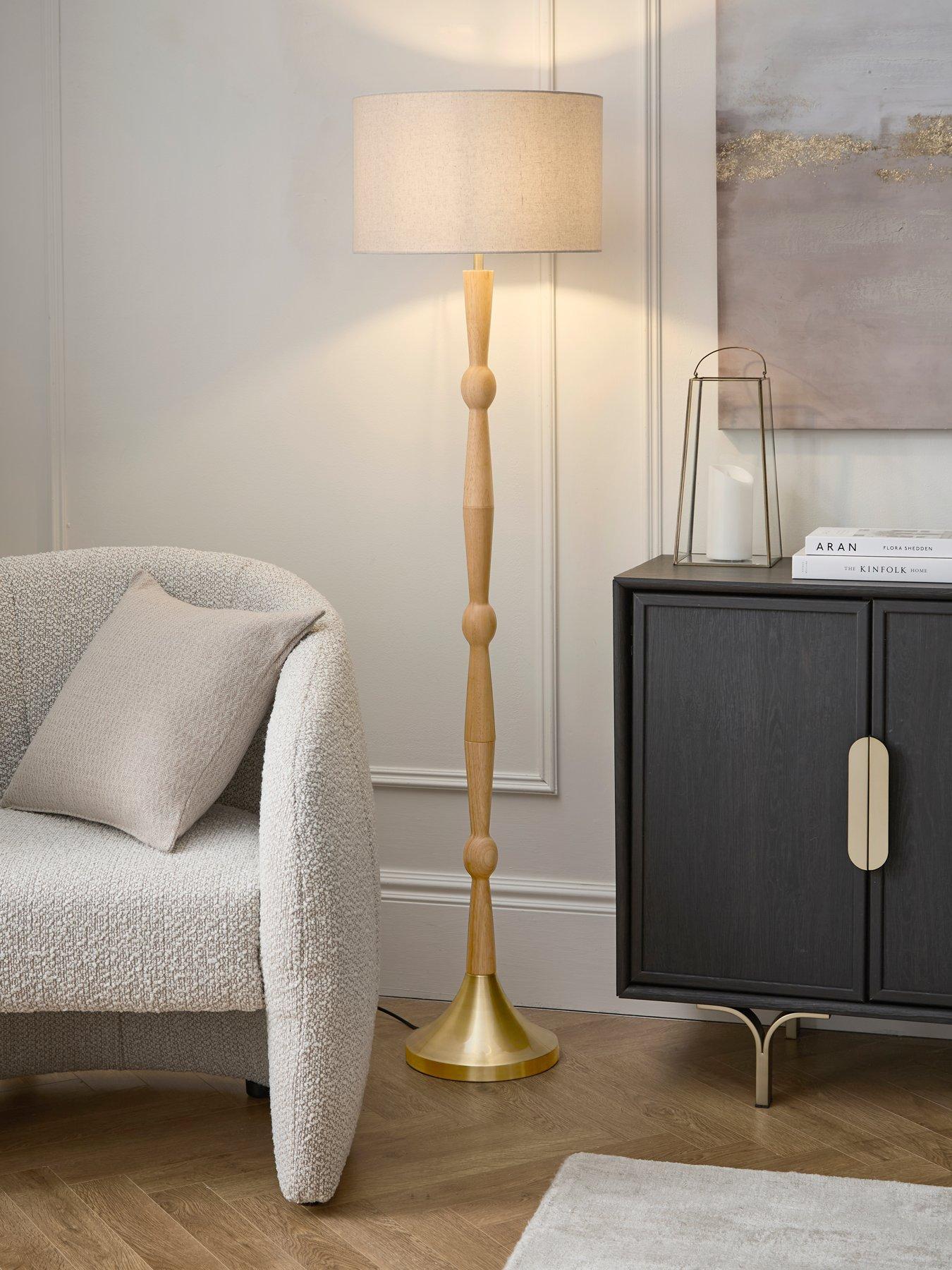 Image 1 of 7 of Very Home Wooden Floor Lamp with Brass Base