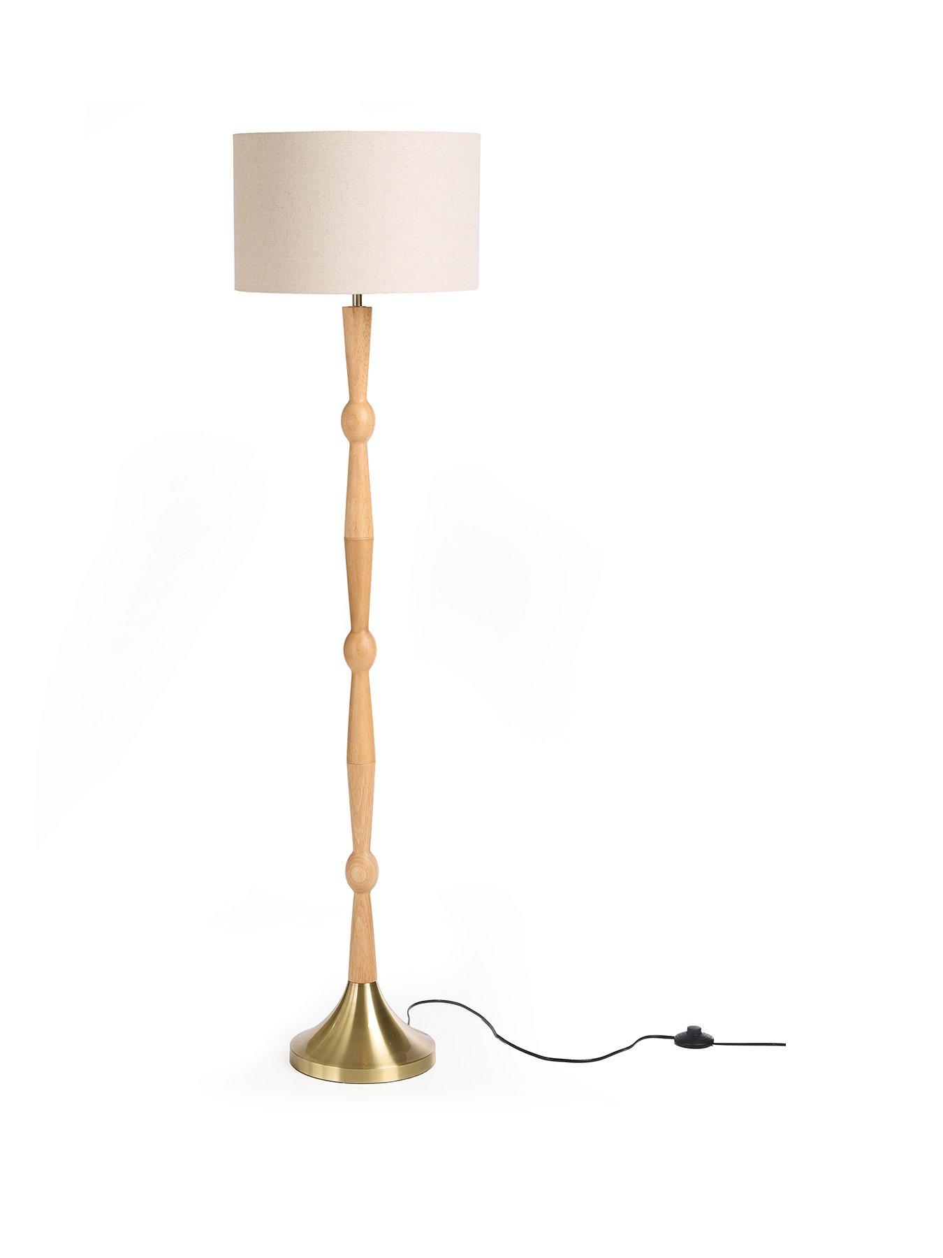 Image 2 of 7 of Very Home Wooden Floor Lamp with Brass Base