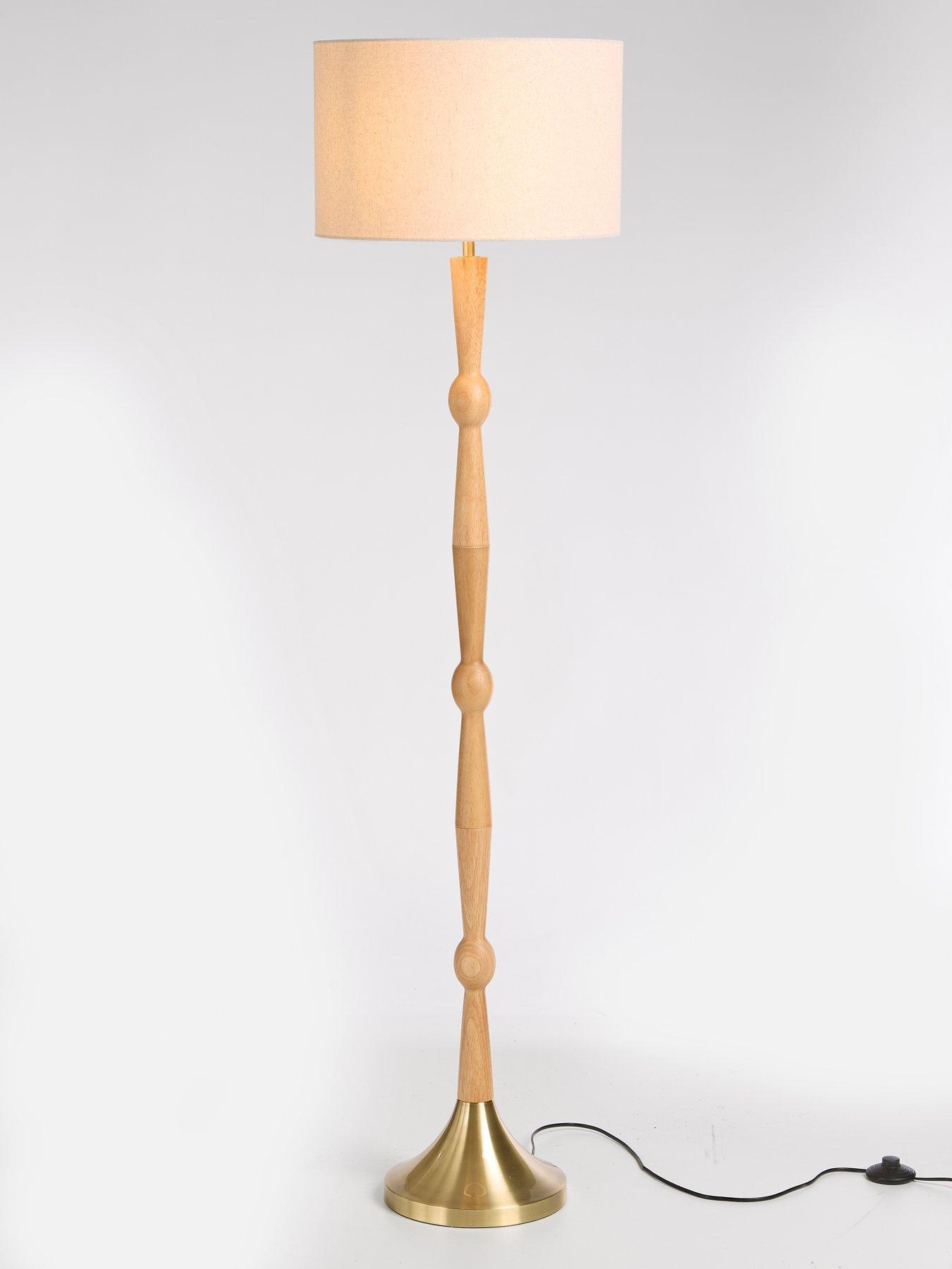 Image 3 of 7 of Very Home Wooden Floor Lamp with Brass Base