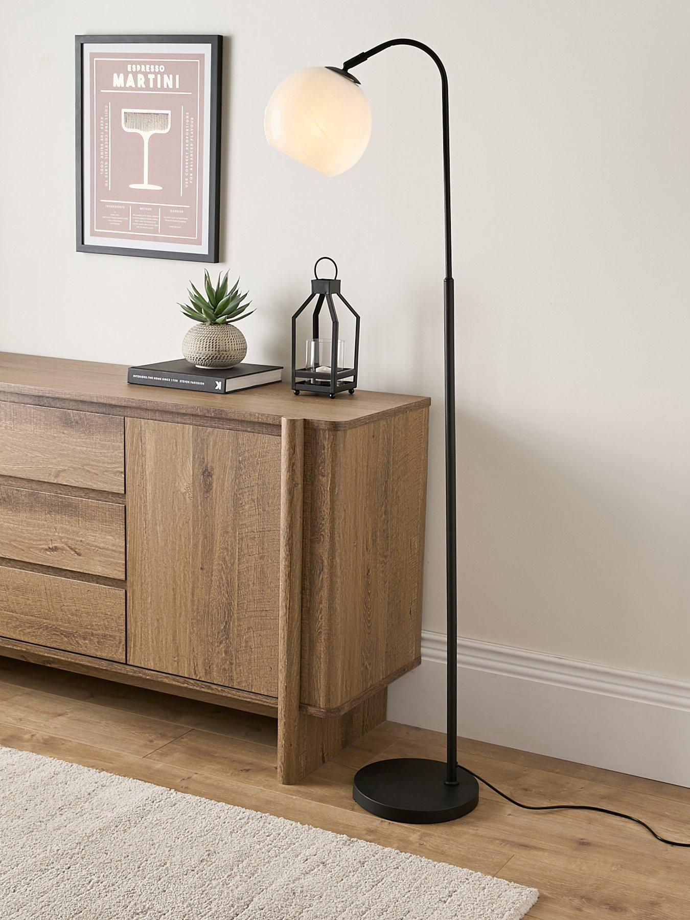 undefined Black Arc Floor Lamp with Glass Shade