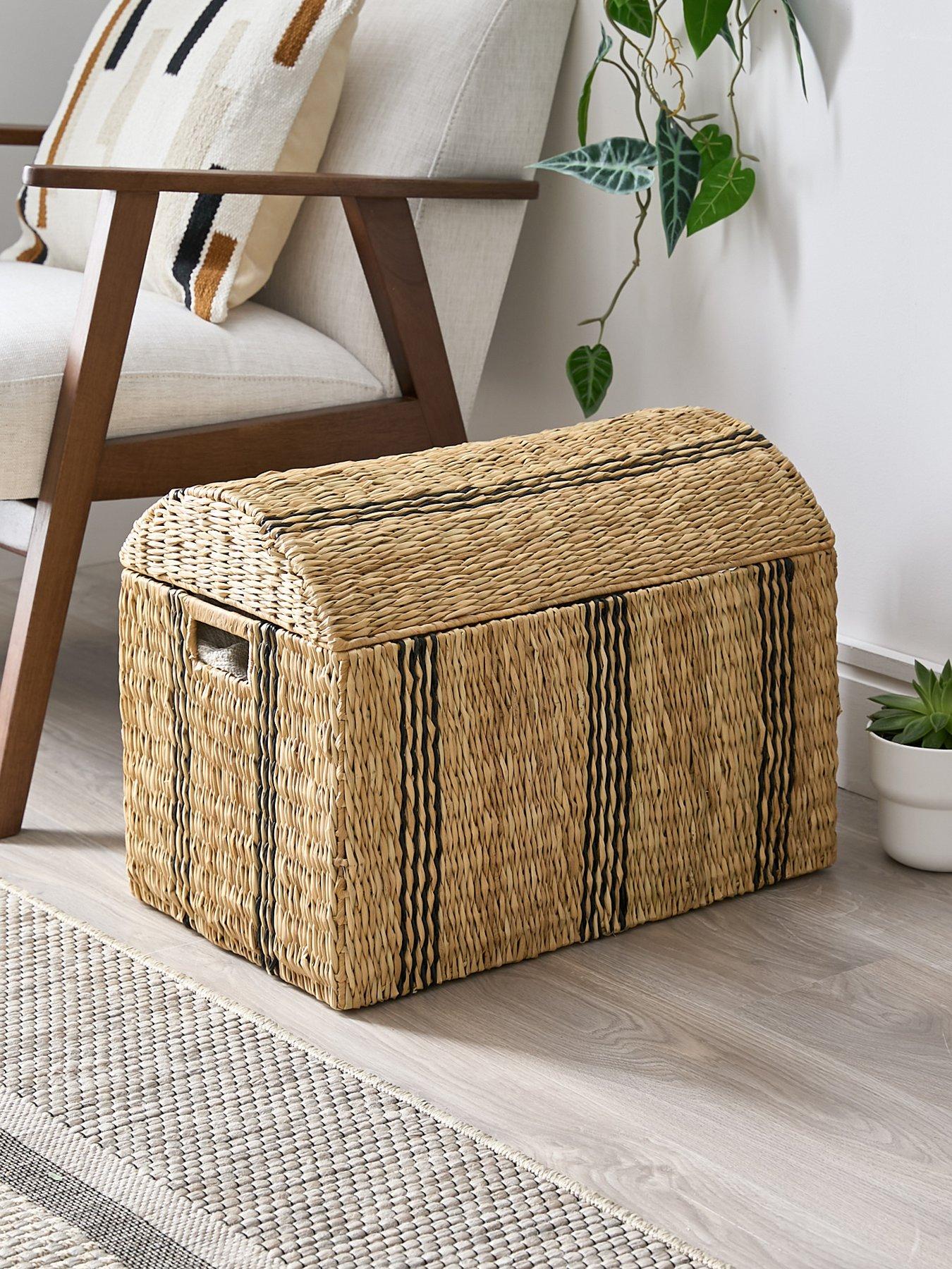 undefined Medium Striped Rattan Storage Chest