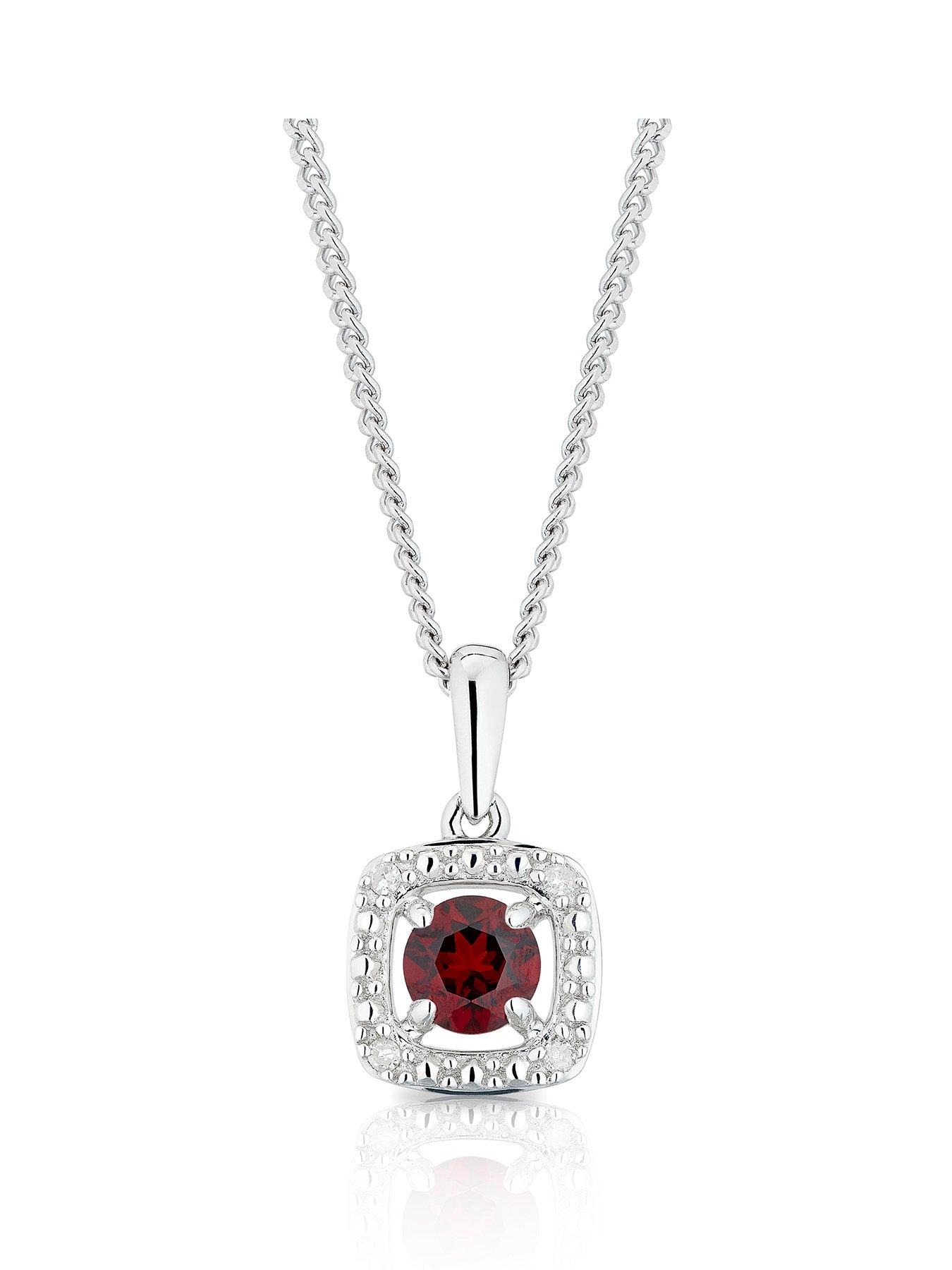 undefined Sterling Silver Necklace Pendant. Diamond  &  Garnet Pendant