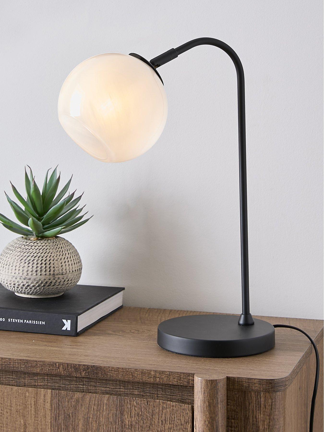 The Very Collection Black Arc Table Lamp with Glass Shade