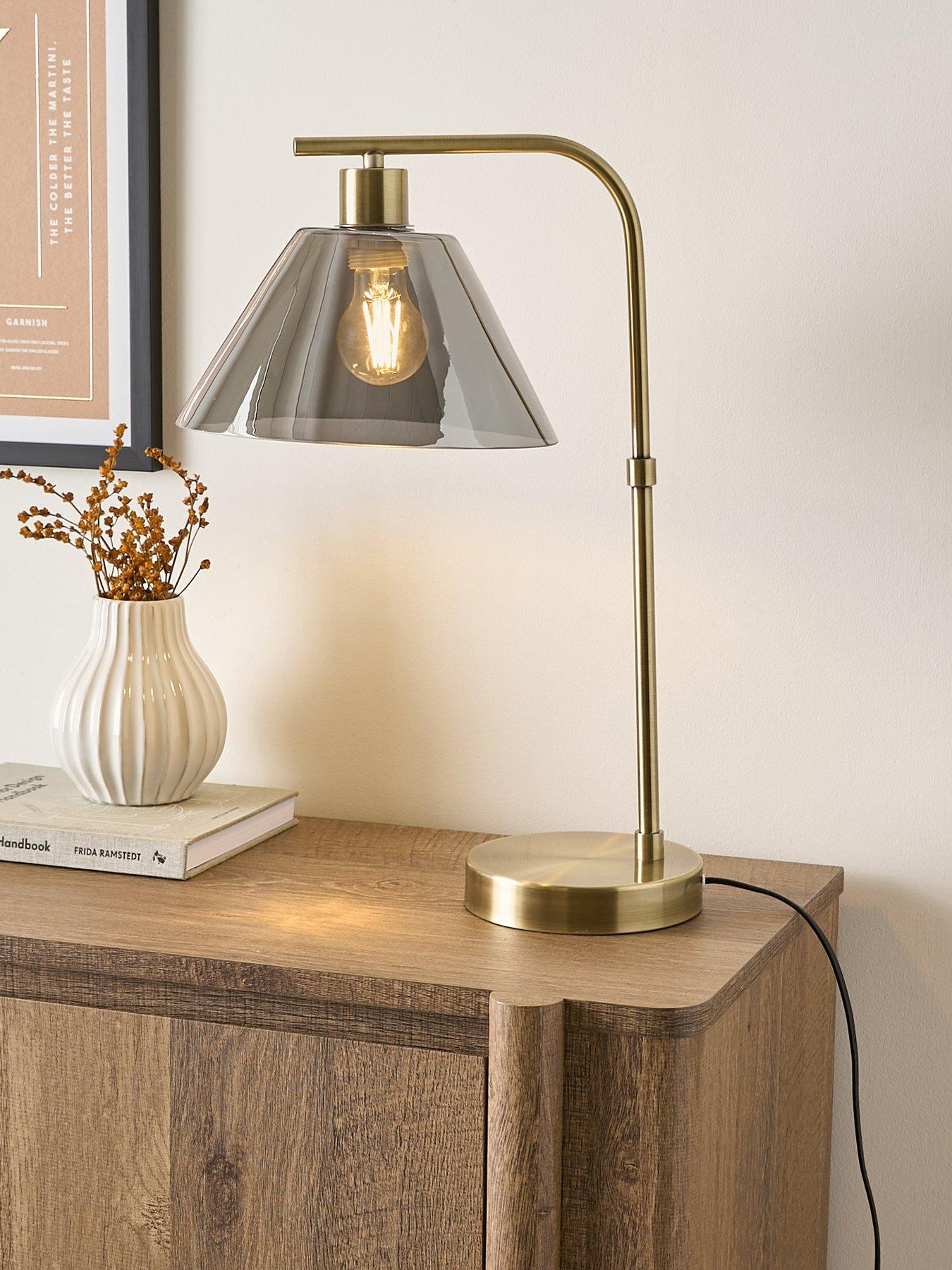 undefined Arc Table Lamp with Smoked Glass Shade