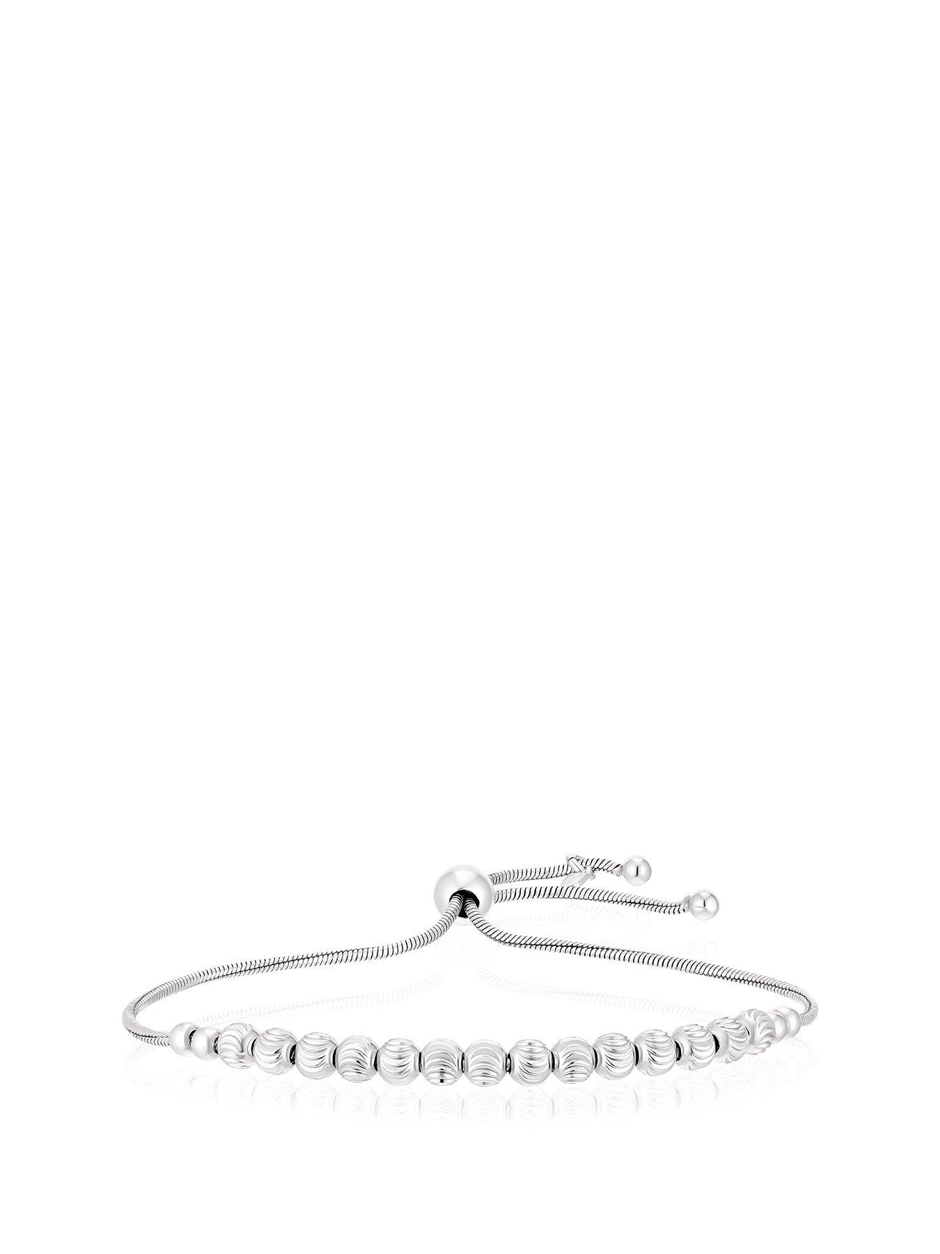 undefined Sterling Silver Bracelet. Moon Cut Bead Adjustable Bolo Bracelet