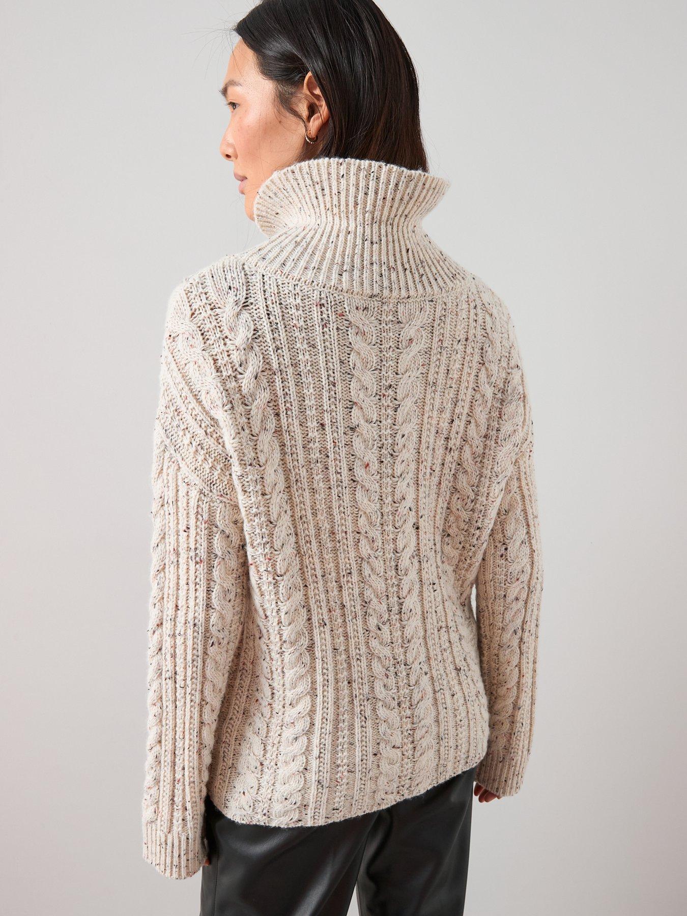  image of the-very-collection-funnel-neck-cable-knit-jumper-with-wool-beige