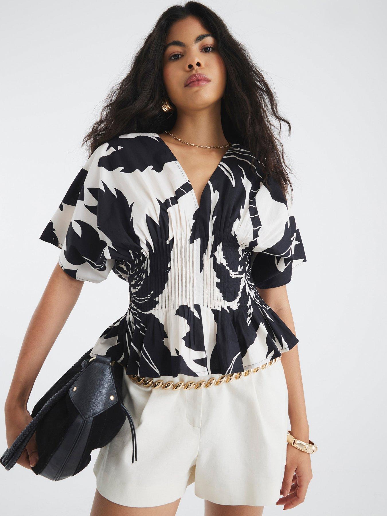 River Island Short Sleeve Poplin Shirred Top Black Littlewoods