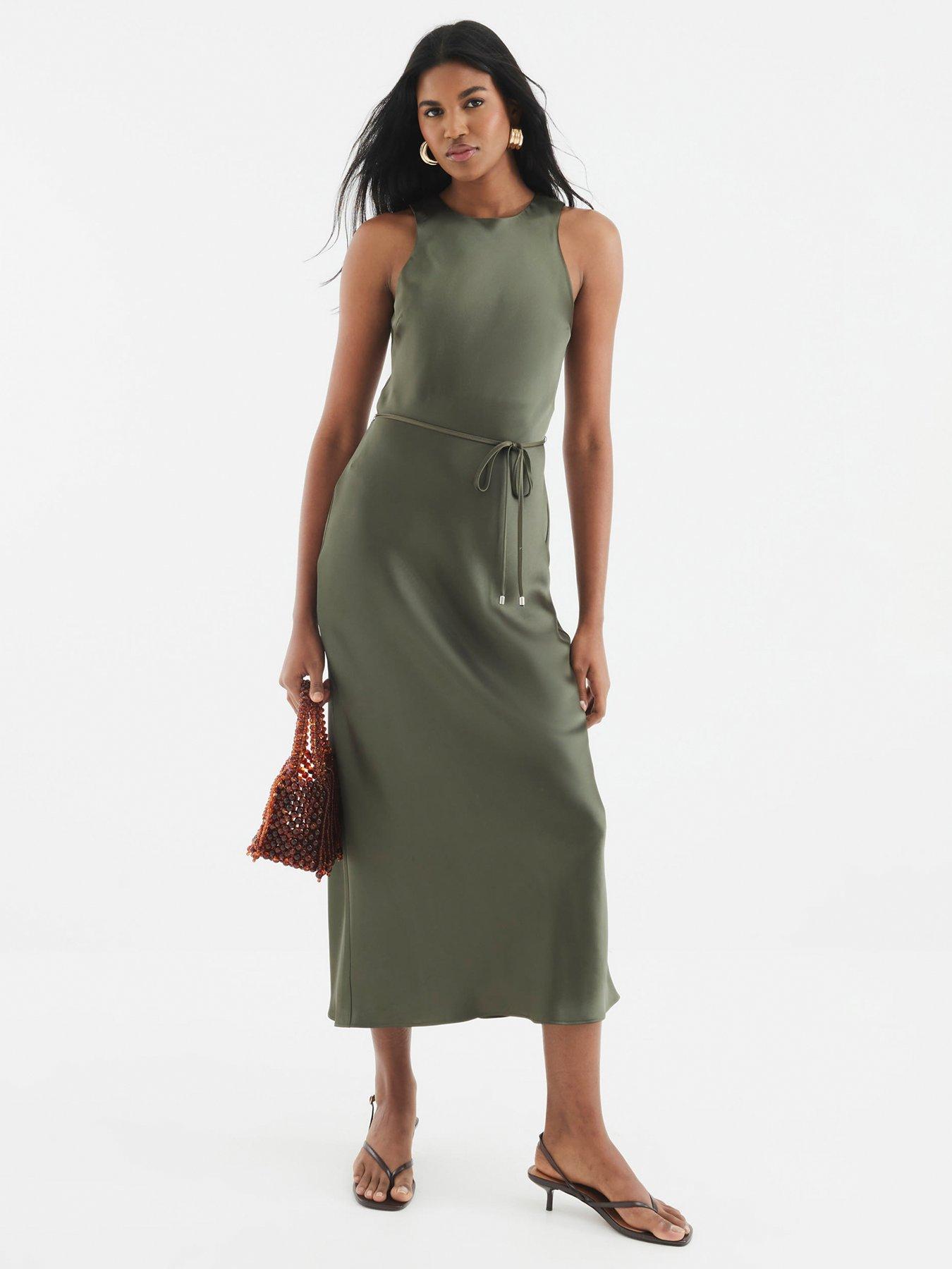 Image 1 of 4 of River Island Racer Bias Slip Dress - Khaki