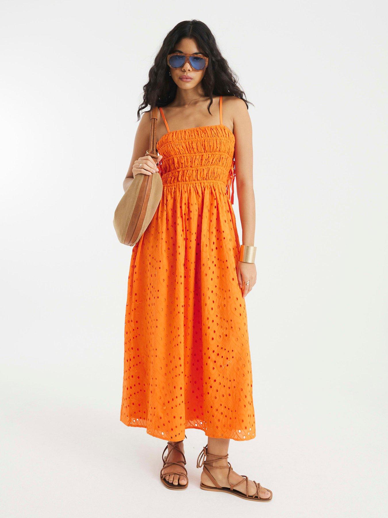 front image of river-island-broderie-baby-doll-maxi-dress-orange
