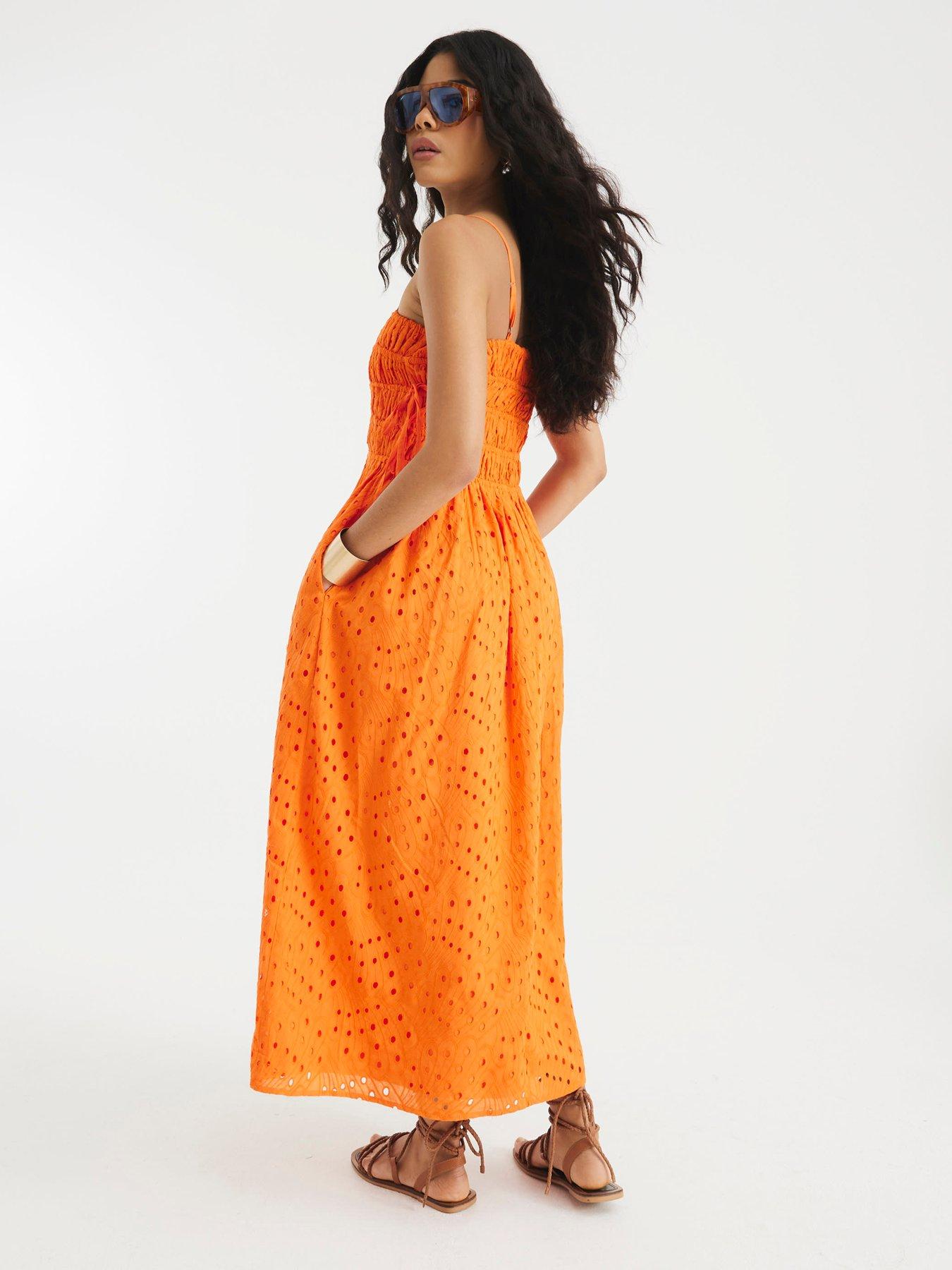 stillFront image of river-island-broderie-baby-doll-maxi-dress-orange