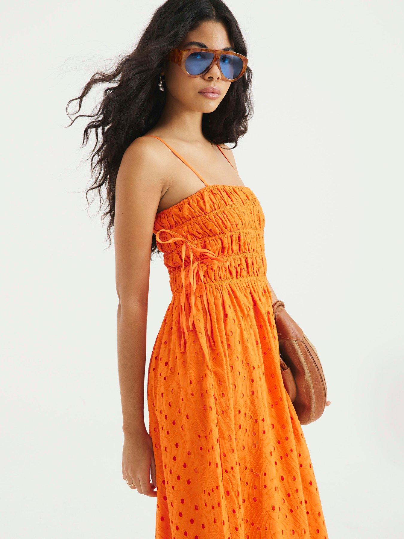  image of river-island-broderie-baby-doll-maxi-dress-orange