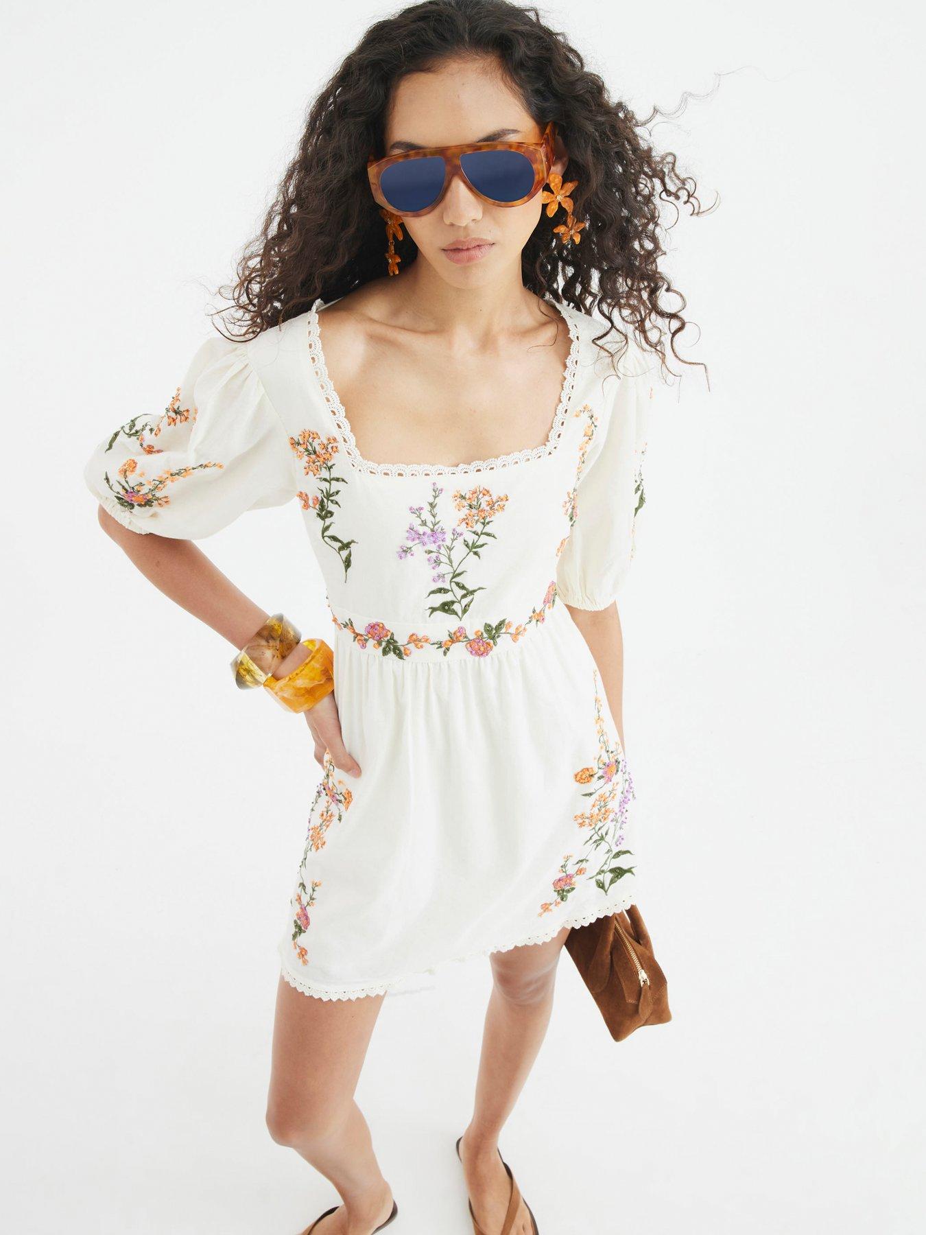 River Island Short Sleeve Linen Dress - White | Littlewoods