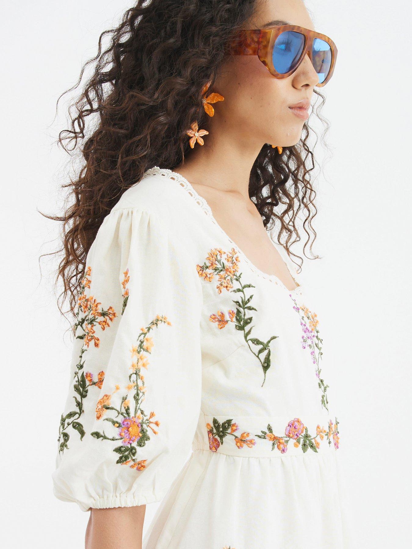 River Island Short Sleeve Linen Dress - White | Littlewoods