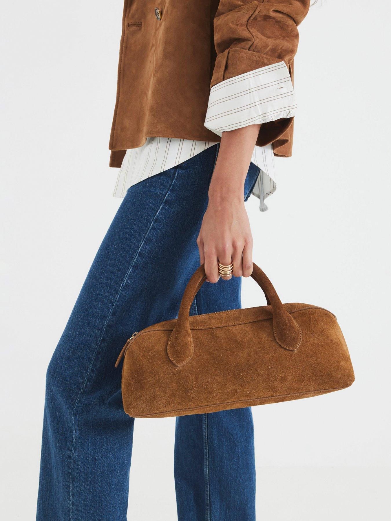 undefined East West Suede Bowler Bag - Brown