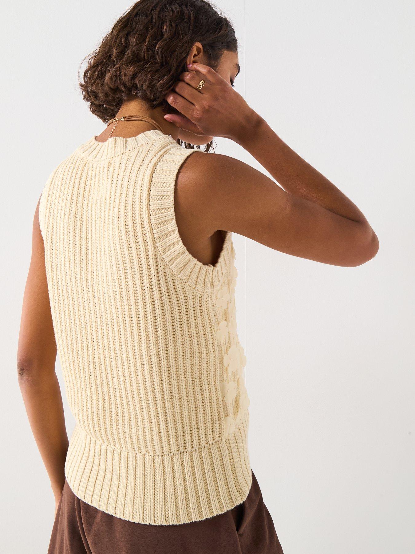  image of v-by-very-flower-embroidered-vest-cream