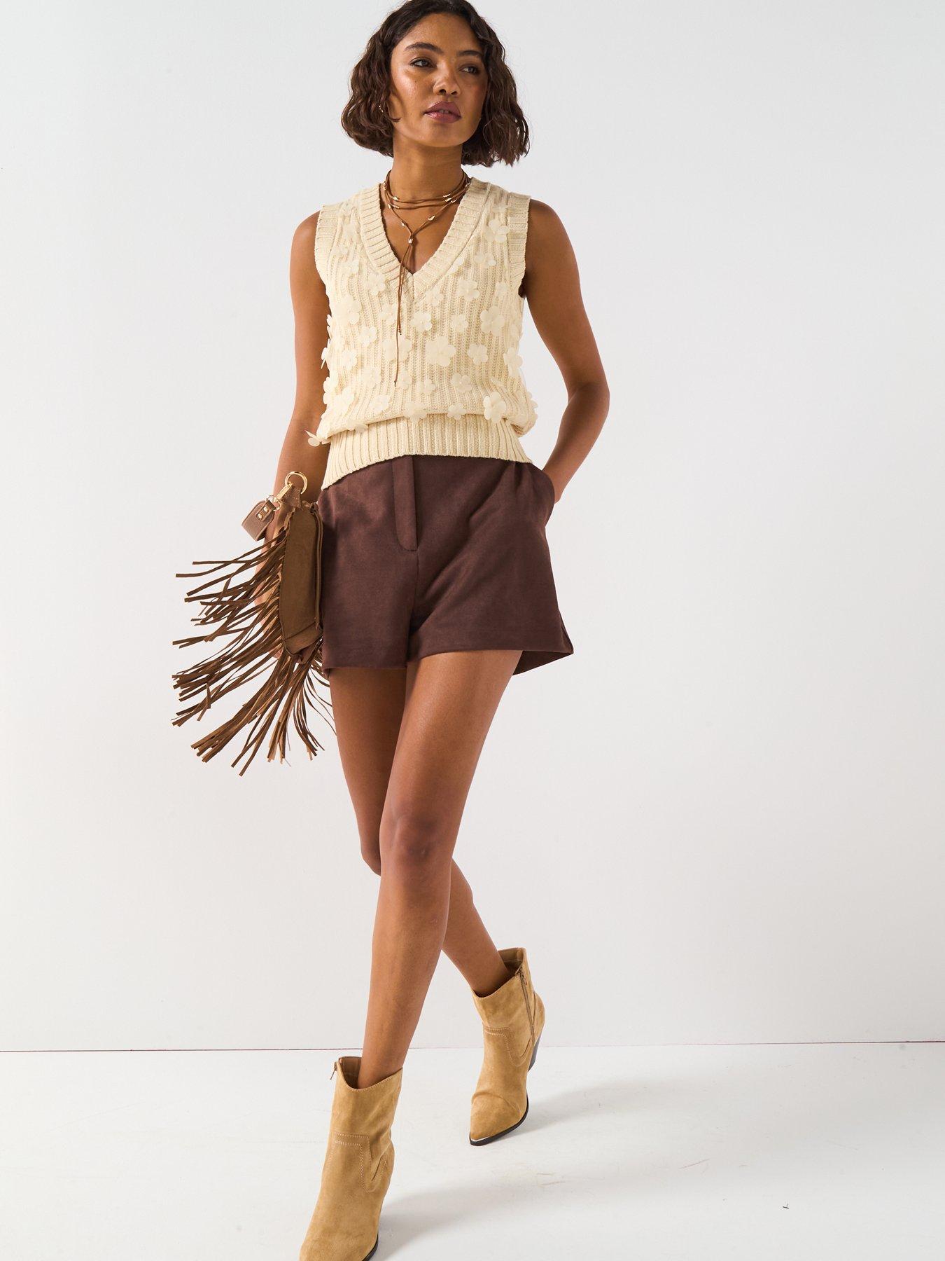  image of v-by-very-flower-embroidered-vest-cream