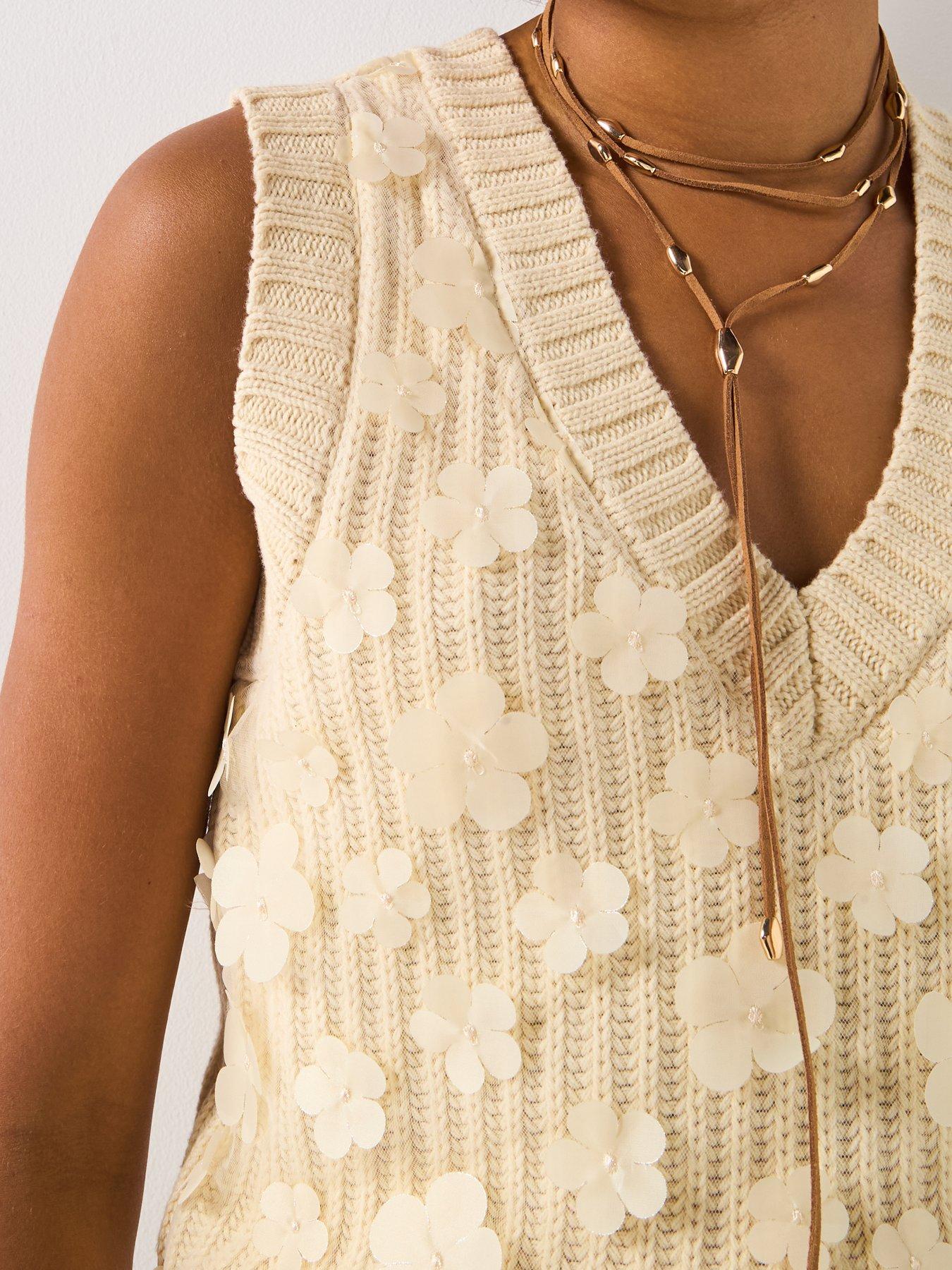  image of v-by-very-flower-embroidered-vest-cream