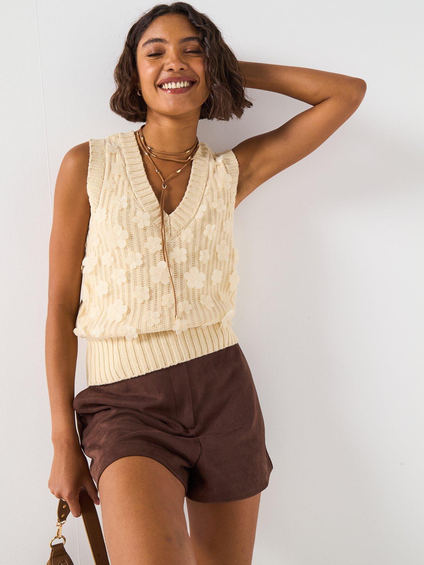 image of v-by-very-flower-embroidered-vest-cream