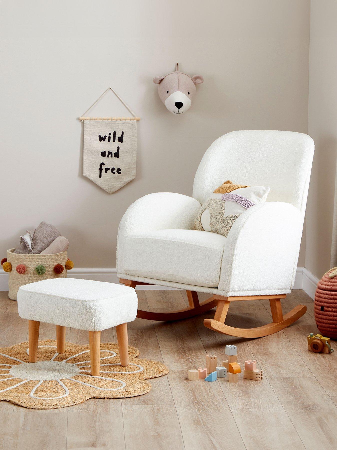 Babymore Freya Nursing Chair with Stool - Off White Bouclé