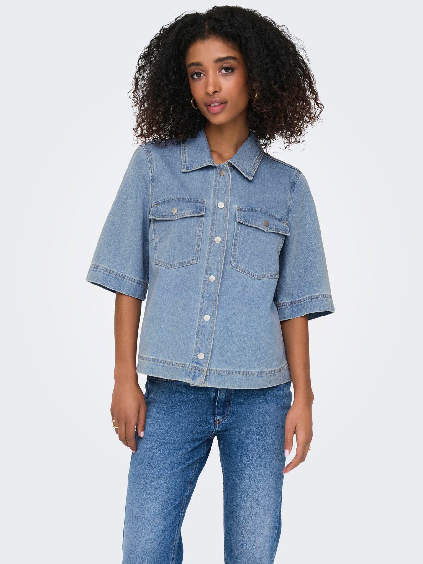 undefined Short Sleeve Denim Shirt - Light Blue