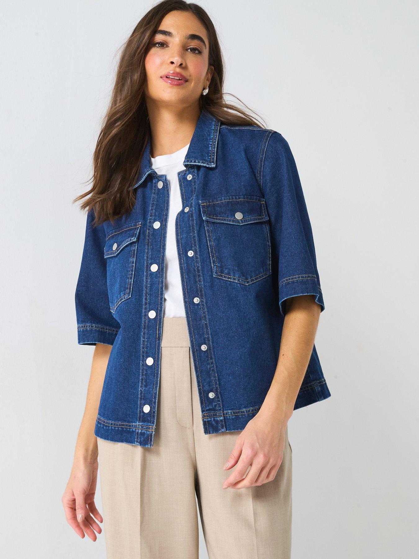 Only Short Sleeve Denim Shirt - Dark Blue