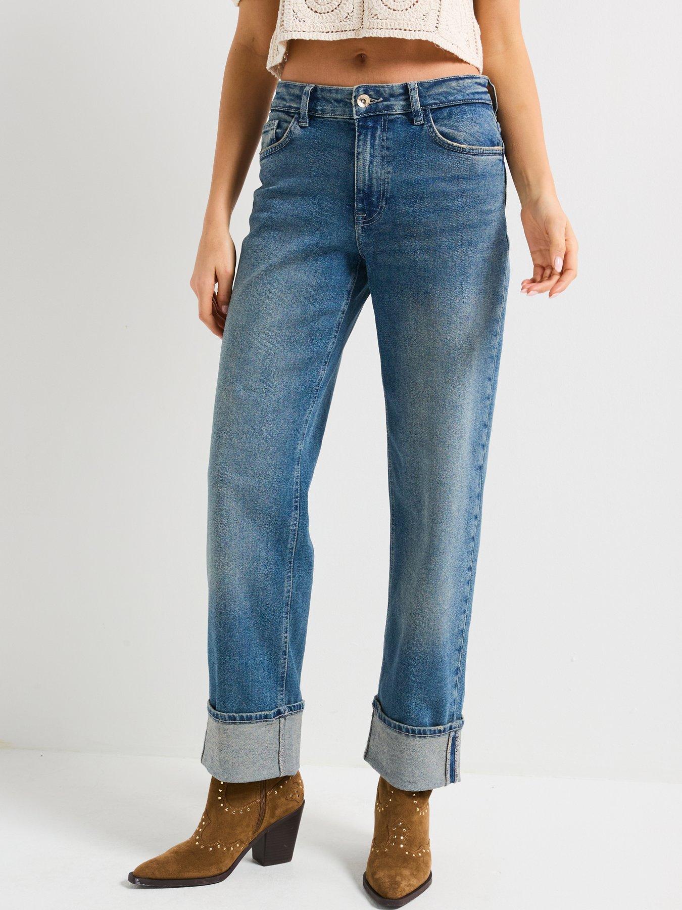 JDY Mid Waist Fold Up Straight Jean - Blue