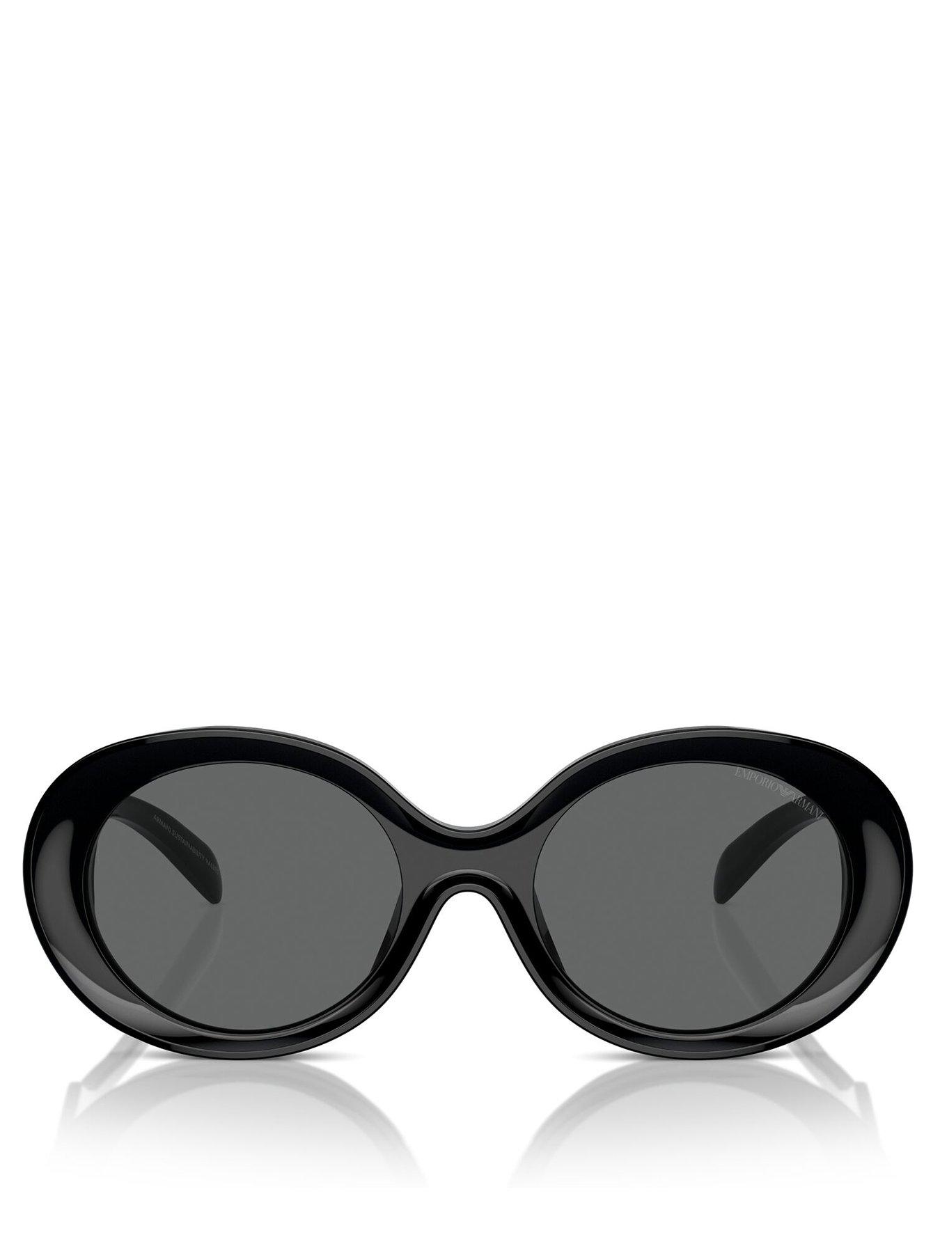  image of emporio-armani-oval-frame-sunglasses--black