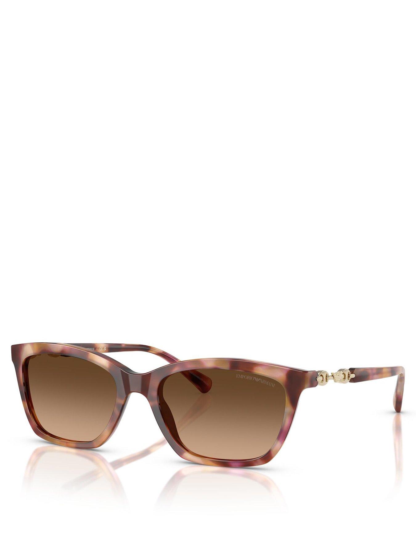 Image 1 of 4 of Emporio Armani 0ea4238 Cat Eye Sunglasses Shiny Havana Red Frame With Gradient Brown Lens