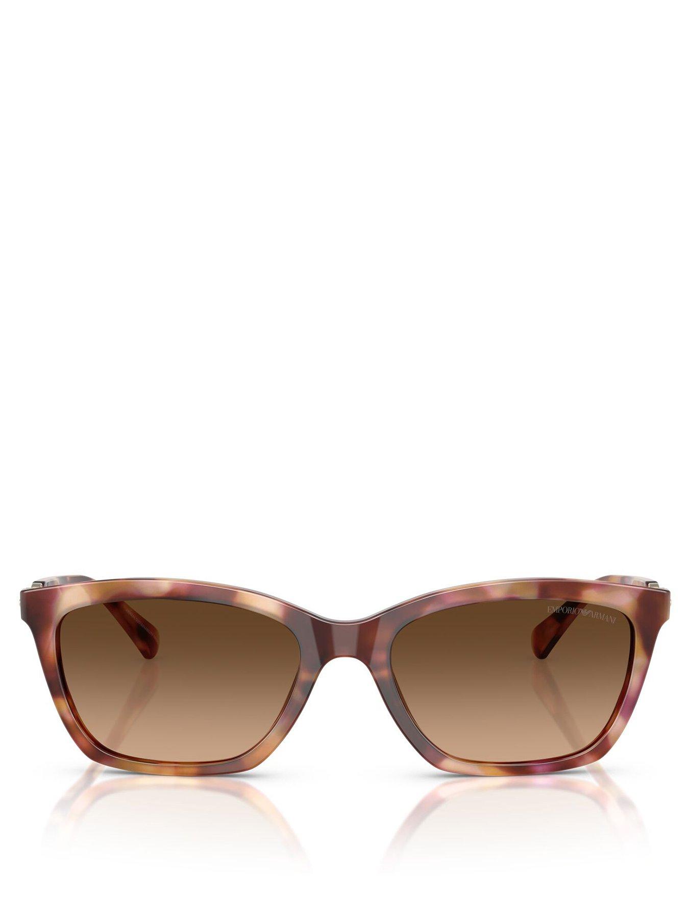 Image 3 of 4 of Emporio Armani 0ea4238 Cat Eye Sunglasses Shiny Havana Red Frame With Gradient Brown Lens
