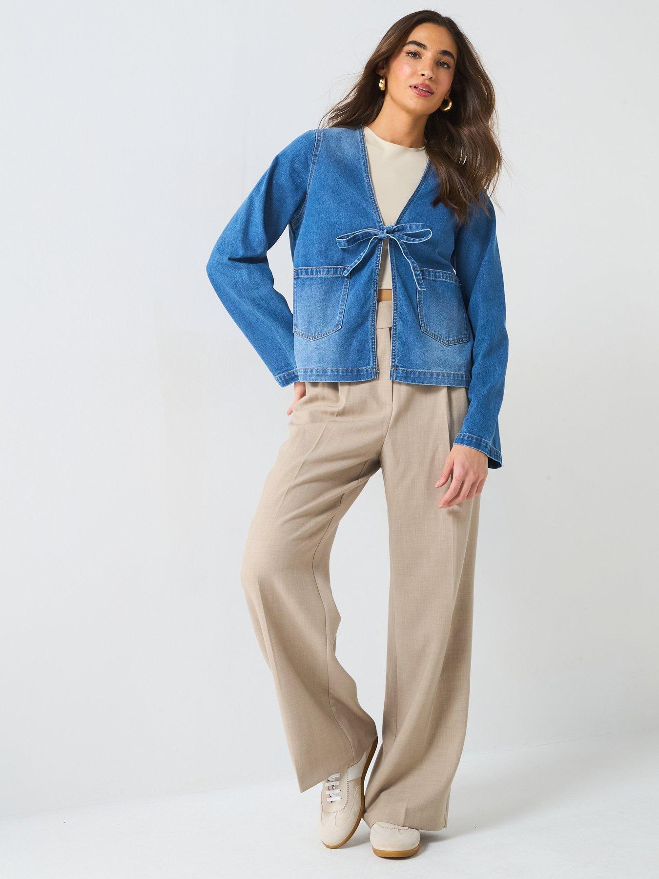  image of only-tie-detail-denim-jacket-blue