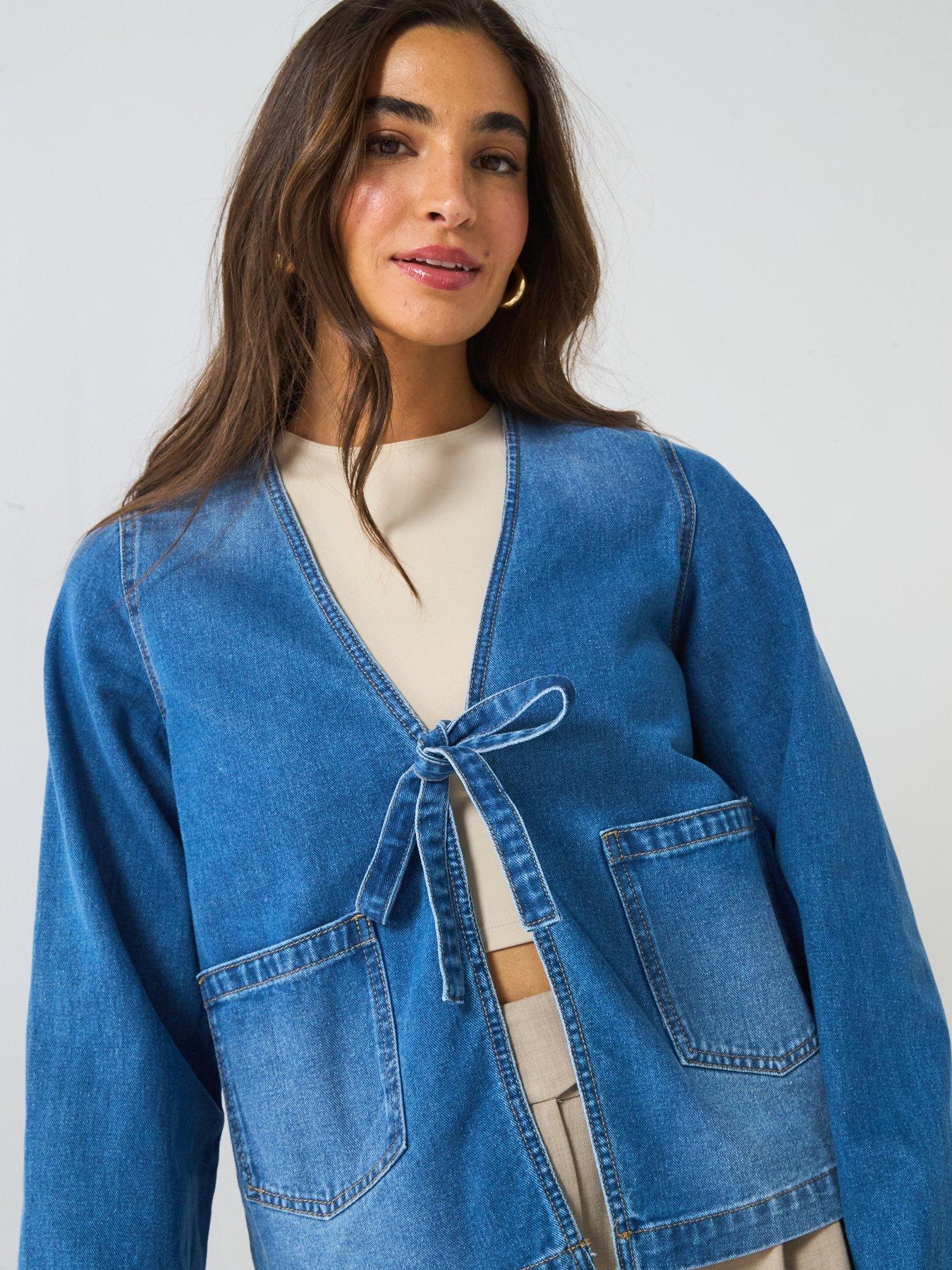  image of only-tie-detail-denim-jacket-blue