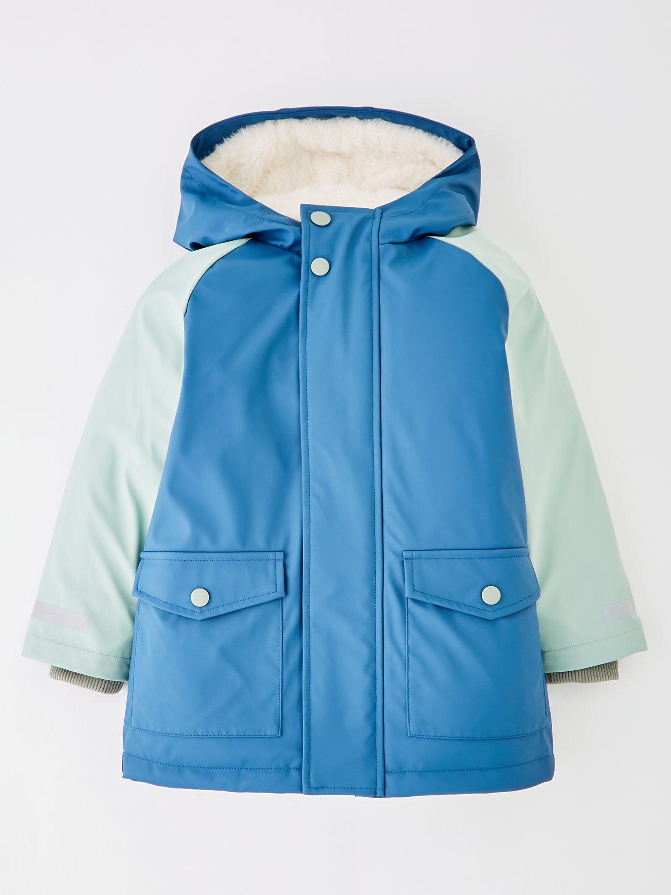 undefined Boys Fleece Lined Rain Mac - Blue