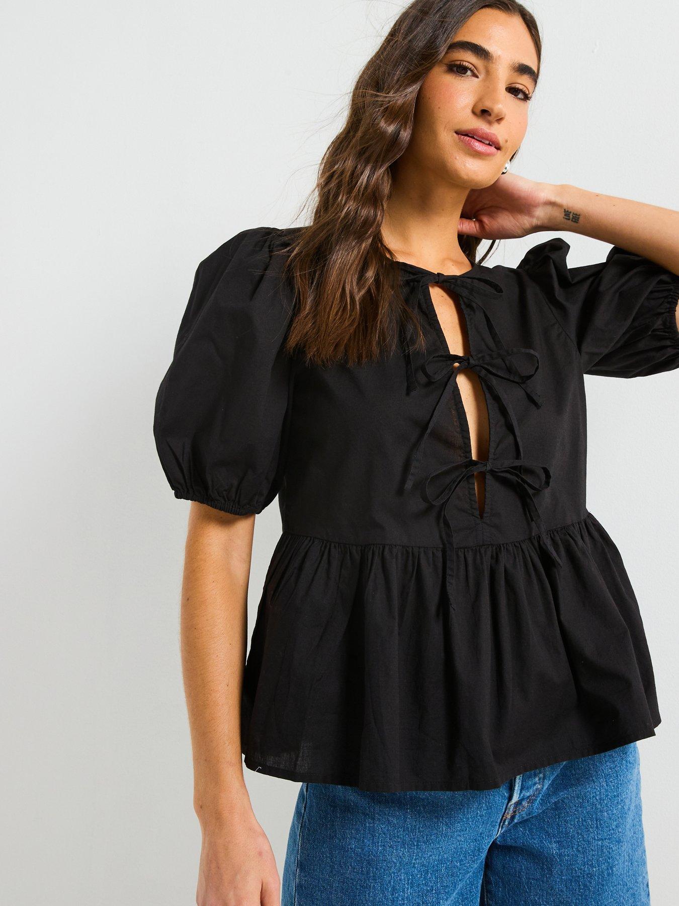  image of pieces-tie-detail-blouse-black