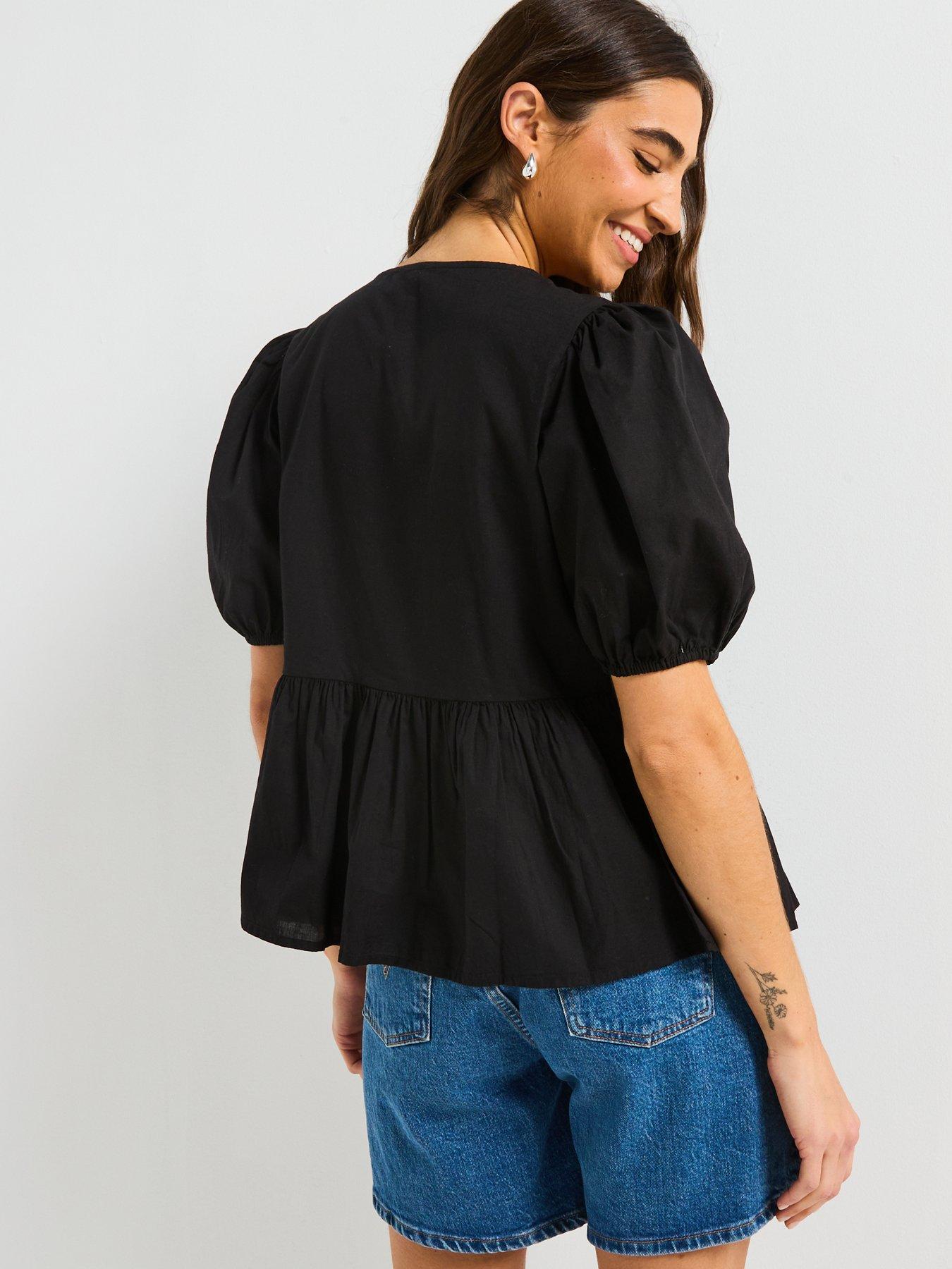  image of pieces-tie-detail-blouse-black